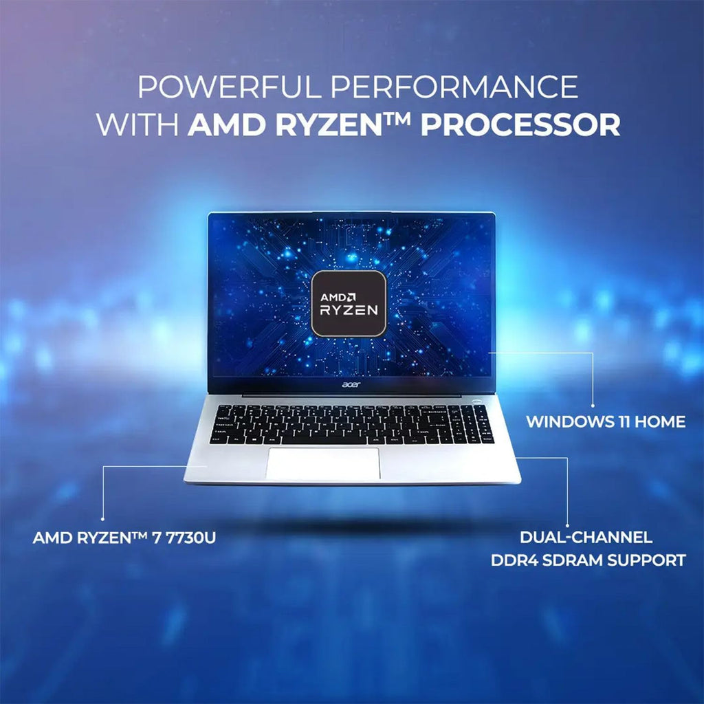 acer Aspire 3 Premium Laptop with Backlit Keyboard | AMD Ryzen 7 7730U CPU | 15.6 FHD IPS Display | 16GB RAM | 512GB PCIe SSD | Wi-Fi 6 | Type-C | Sleek & Portable | Windows 11 Pro