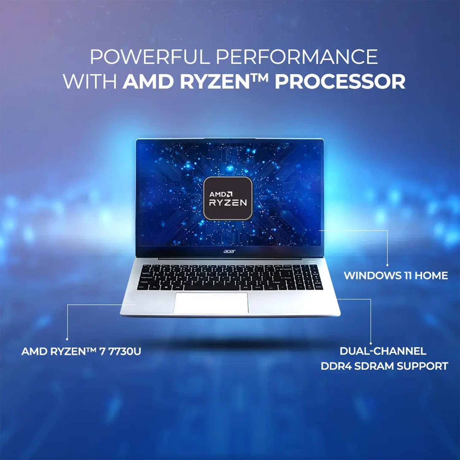 acer Aspire 3 Premium Laptop with Backlit Keyboard | AMD Ryzen 7 7730U CPU | 15.6 FHD IPS Display | 16GB RAM | 512GB PCIe SSD | Wi-Fi 6 | Type-C | Sleek & Portable | Windows 11 Pro