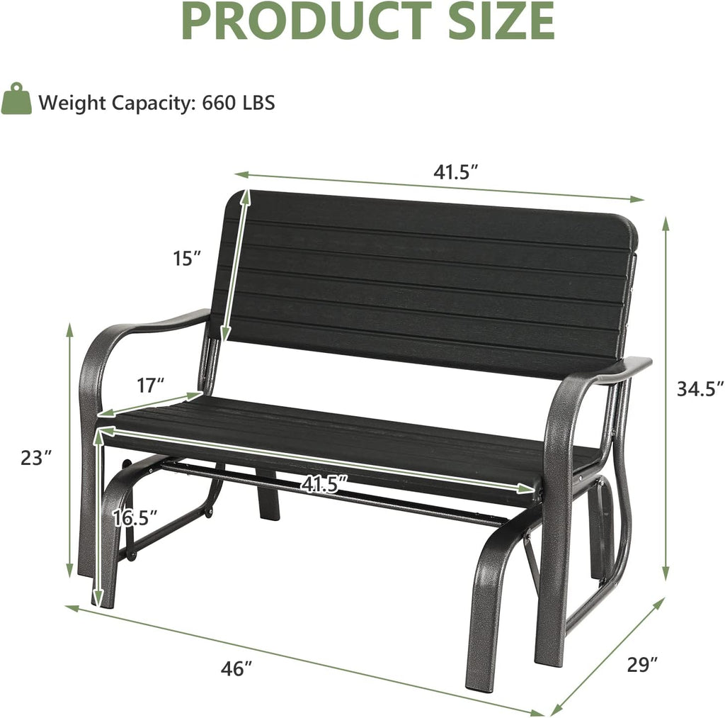 Tangkula Outdoor Glider Bench, Porch Glider Loveseat Swing Bench with w/Steel Frame, 2-Seat Rocking Chair for Porch, Garden, Backyard, Lawn (Dark Green)