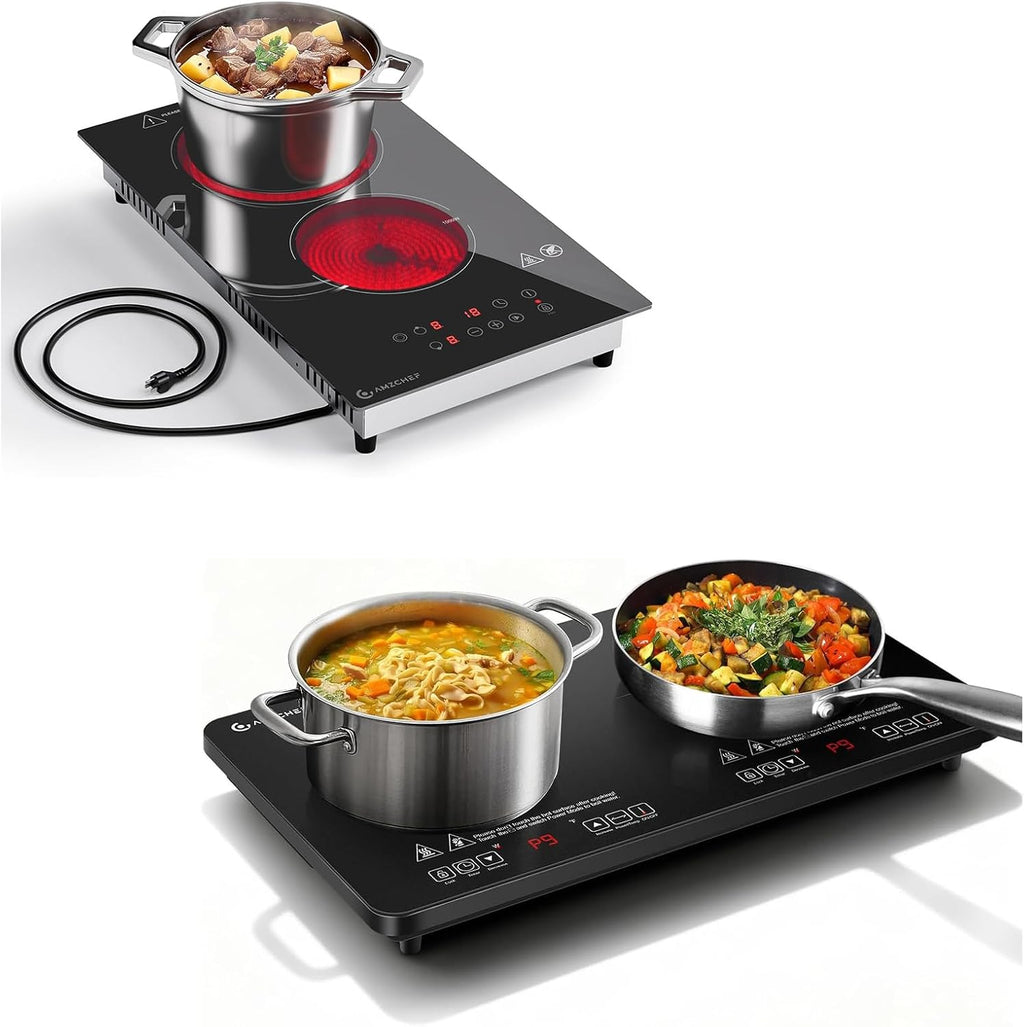 AMZCHEF 2-Burner-Electric-Cooktop-Electric-Stove & AMZCHEF Portable-Induction-Cooktop-2-Burner-ETL-Certified