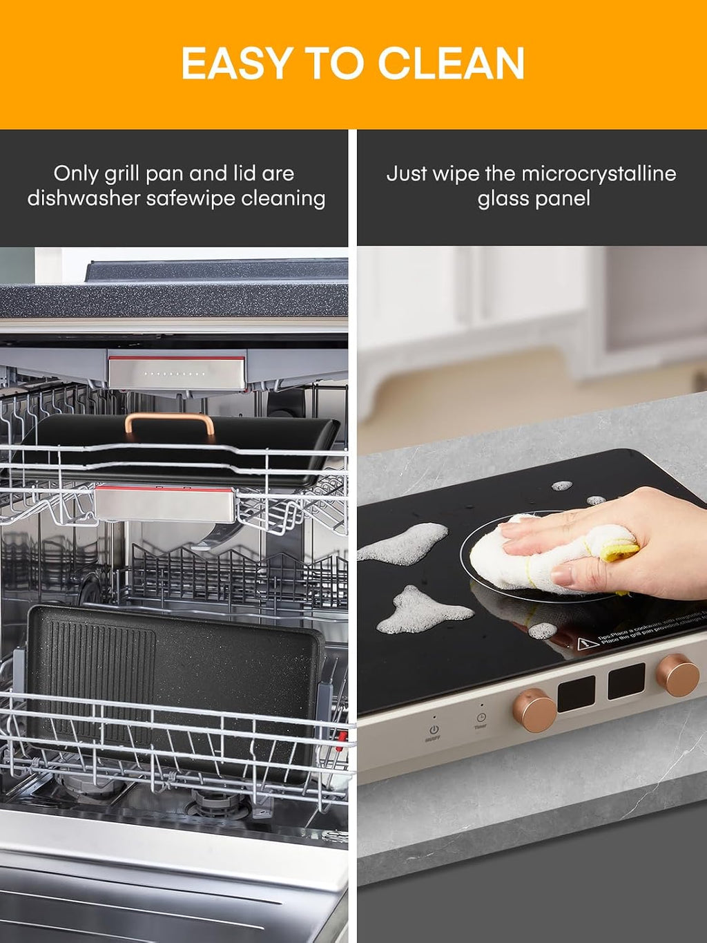 Induction Cooktop 2 Burners, Double Induction Griddle Cooktop 1800W with Removable Iron Cast Griddle Pan Non-stick, Independent Temperature Control, 8 Power Levels, 99 Min Timer for Magnetic Cookware