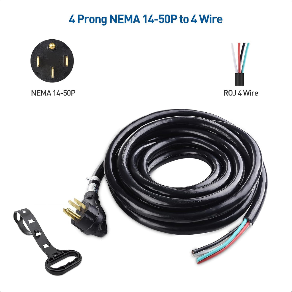 Cable Matters 4 Prong Replacement 50 AMP RV Power Cord - 25ft, 6/8 AWG, Generator Extension Cord, Compatible with Tesla Plug/EV Plug / J1772 Connector (NEMA 14-50P to 4 Wire)