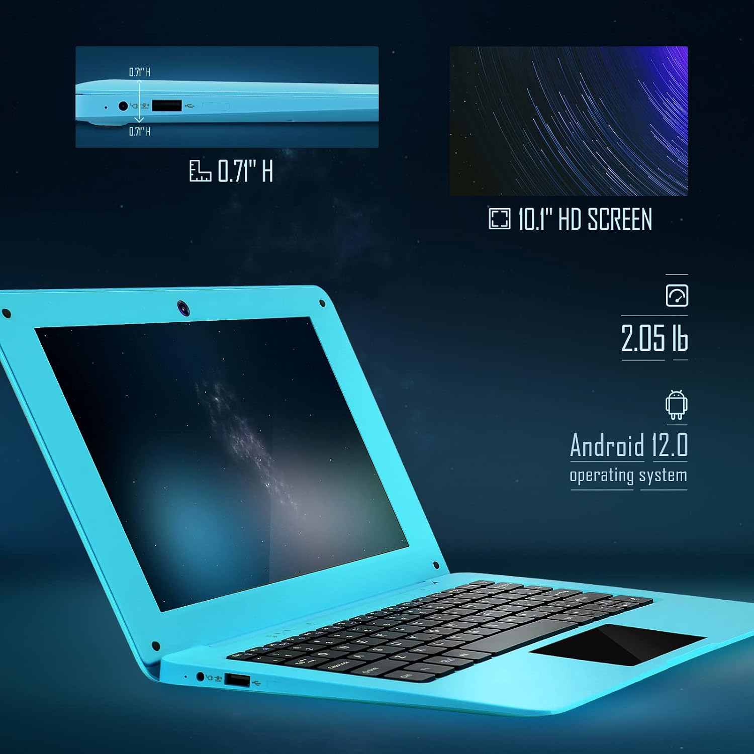 G-Anica Laptop Computer(10.1 inch), Quad Core Powered by Android 12.0, Netbook Computer with WiFi, Webcam and Bluetooth, Mini Laptop with Bag, Mouse, and Mouse Pad for Kids and Adults（Blue）