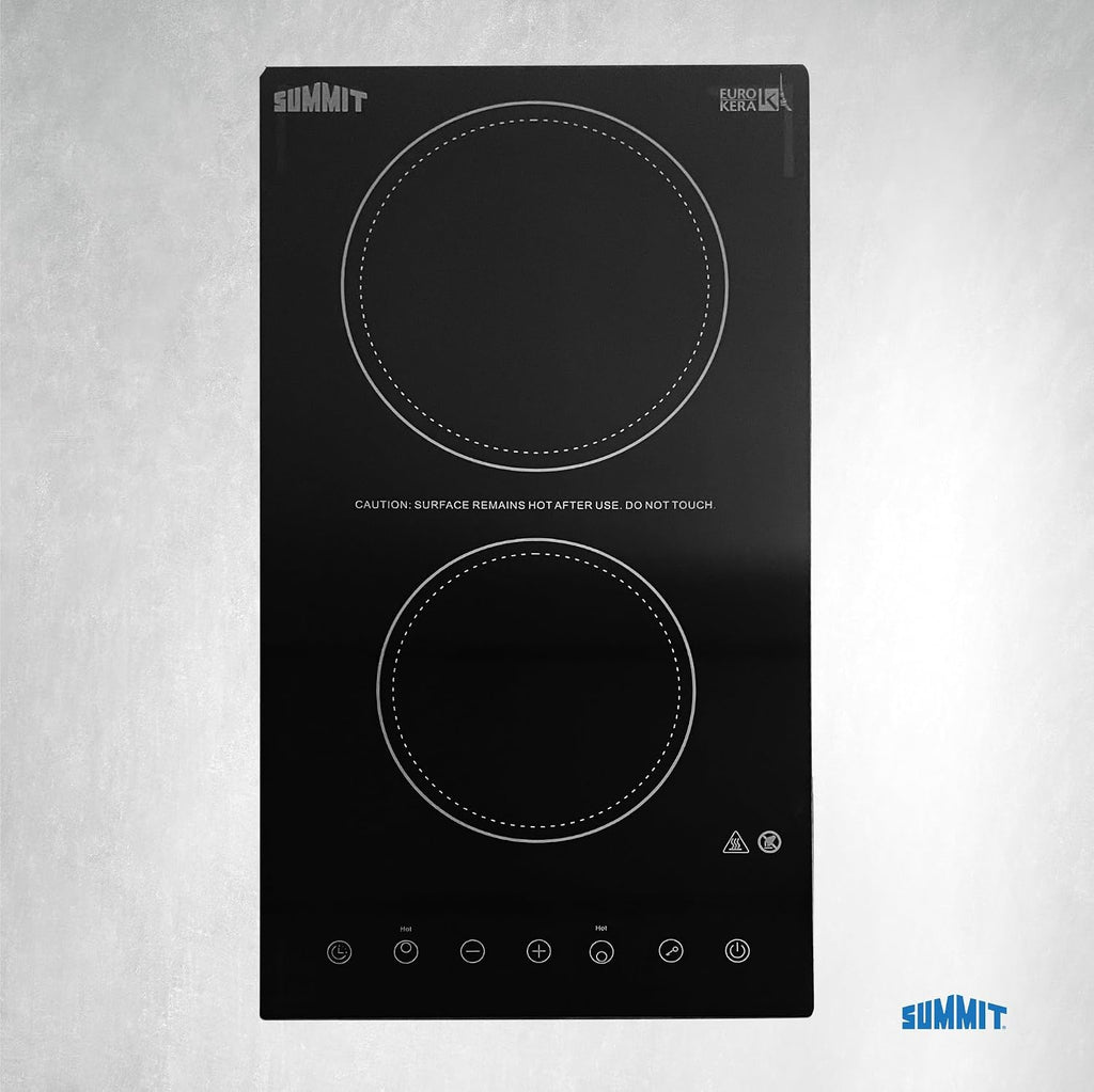 Summit 12' 2 Burner Electric Cooktop 230 Volt Radiant Cooktop, ADA Compliant, Black- CR2B23T3B