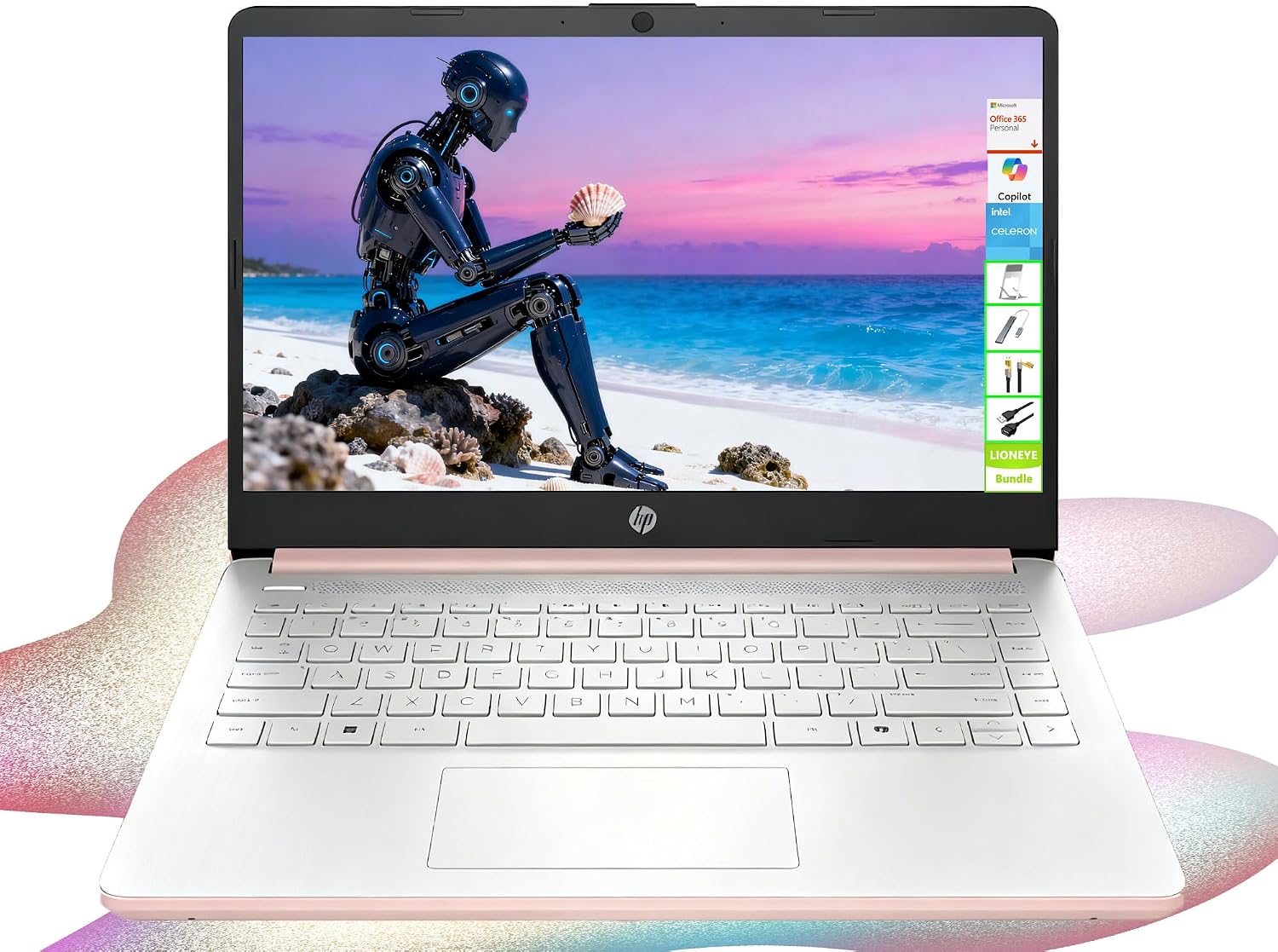 HP 14 inch HD Laptop, Intel Dual Core CPU, 8GB RAM, 64GB eMMC, Lightweight & 12H Battery, Sleek Design with Multiple Ports, Webcam/Mic for Business/Students/Tourists, Microsoft 365 Included, LE Bundle
