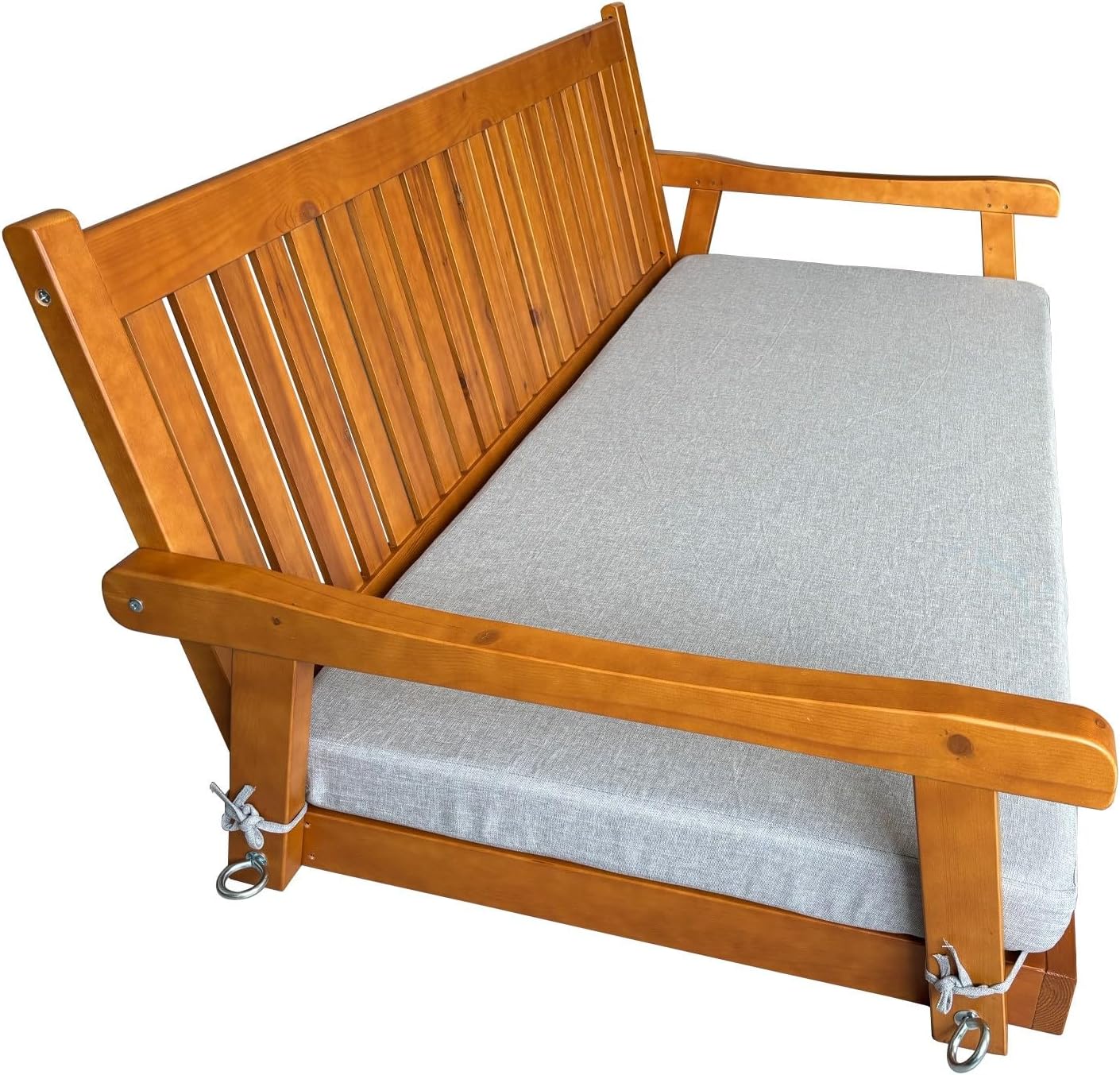 6 FT Wooden Porch Swing Bed with Thick Cushion – Outdoor Hanging Daybed for Patio or Porch, Solid Fir Wood Frame, Weather-Resistant, Heavy Duty 1000 LBS (Teak Tone)