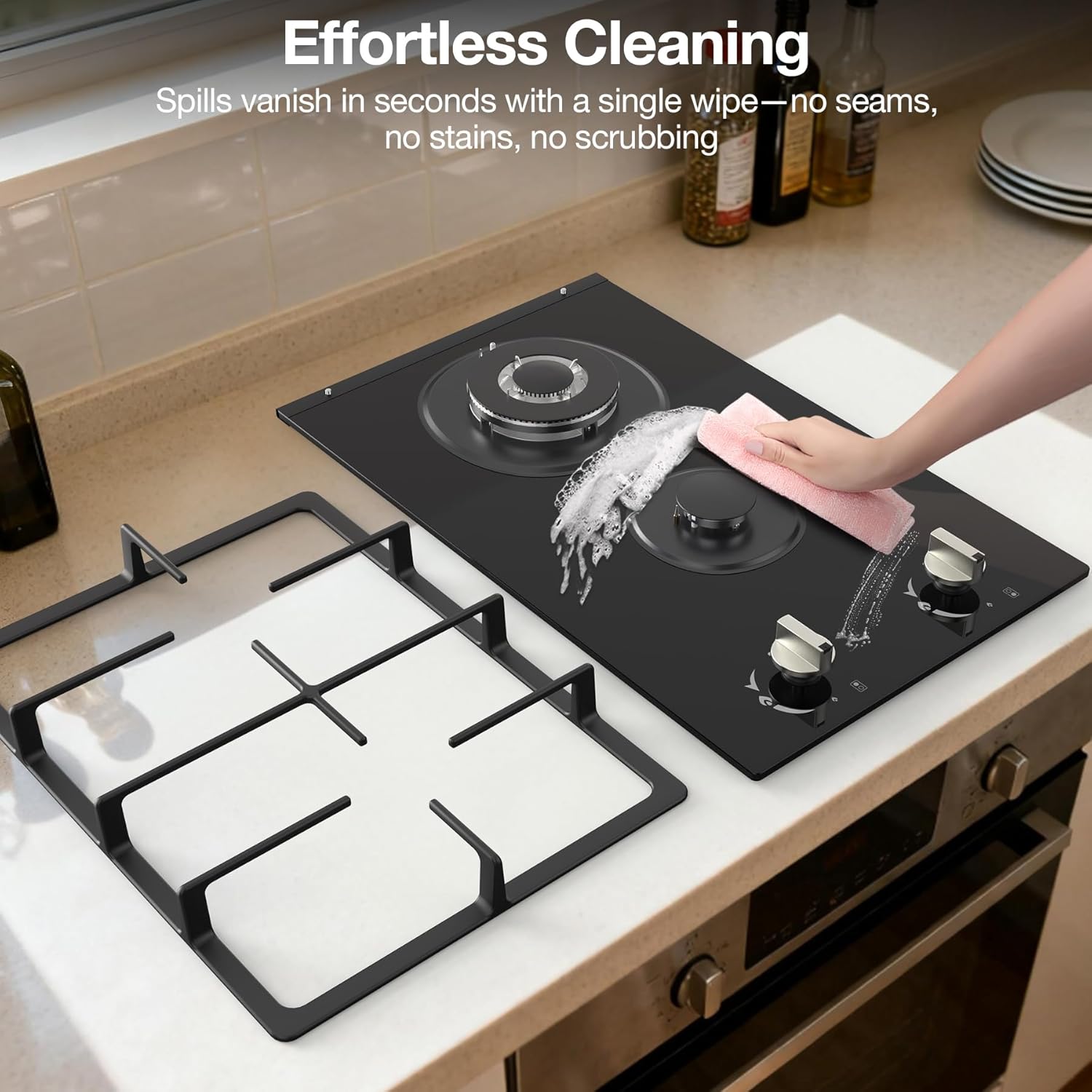 ANHANE 12-Inch Gas Cooktop, 2 Burner Drop-In Propane Stove Top, 14,600 BTU NG/LPG Dual Fuel Stainless Steel RV Cooktop with Auto-Shutoff Protection for Tiny Homes, Apartments & Campers