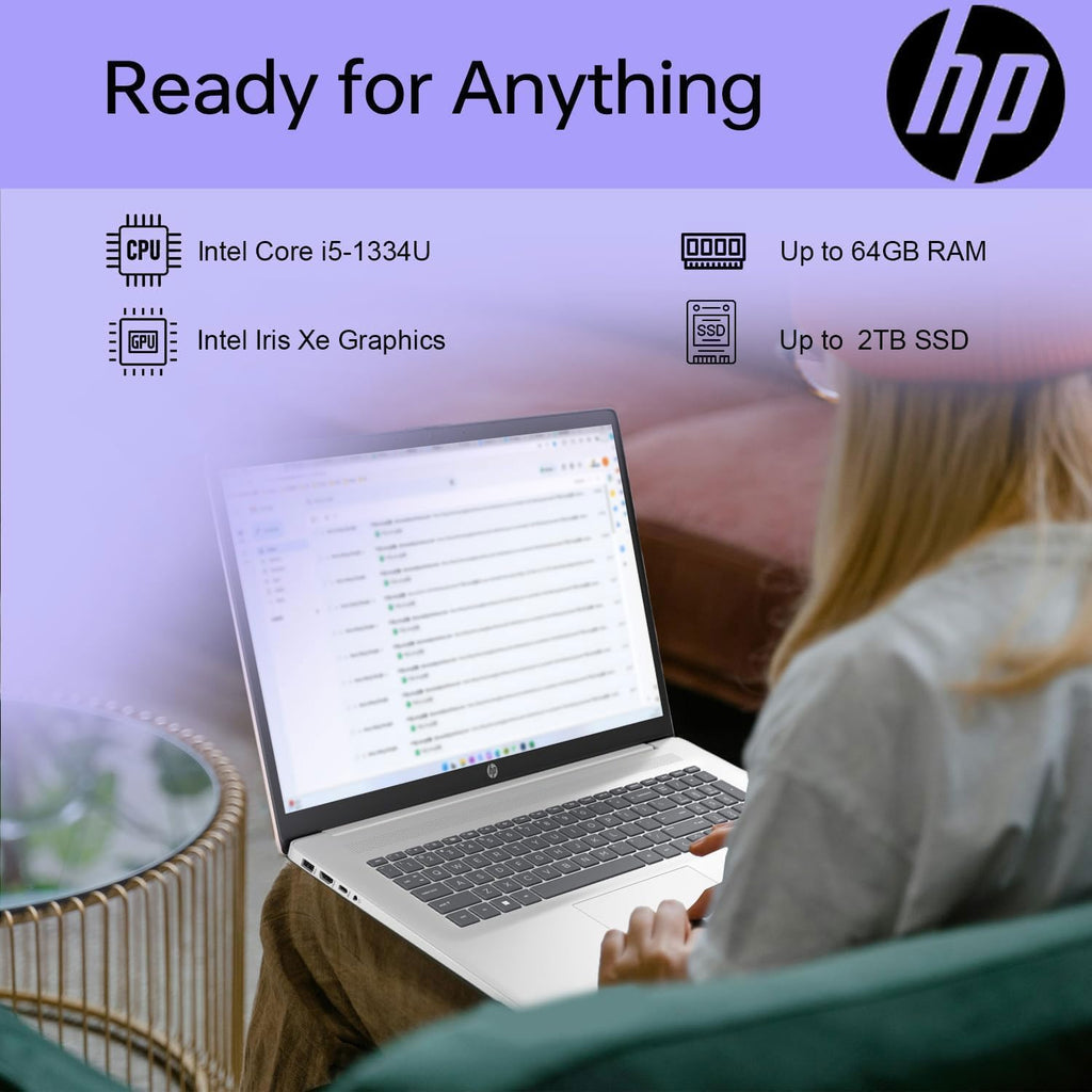 HP Essential Business Laptop, 17.3' FHD Display, Intel Core i5-1334U, 32GB RAM, 1TB PCIe M.2 SSD, Wi-Fi 6, Webcam, Backlit Keyboard, Windows 11 Pro, Silver