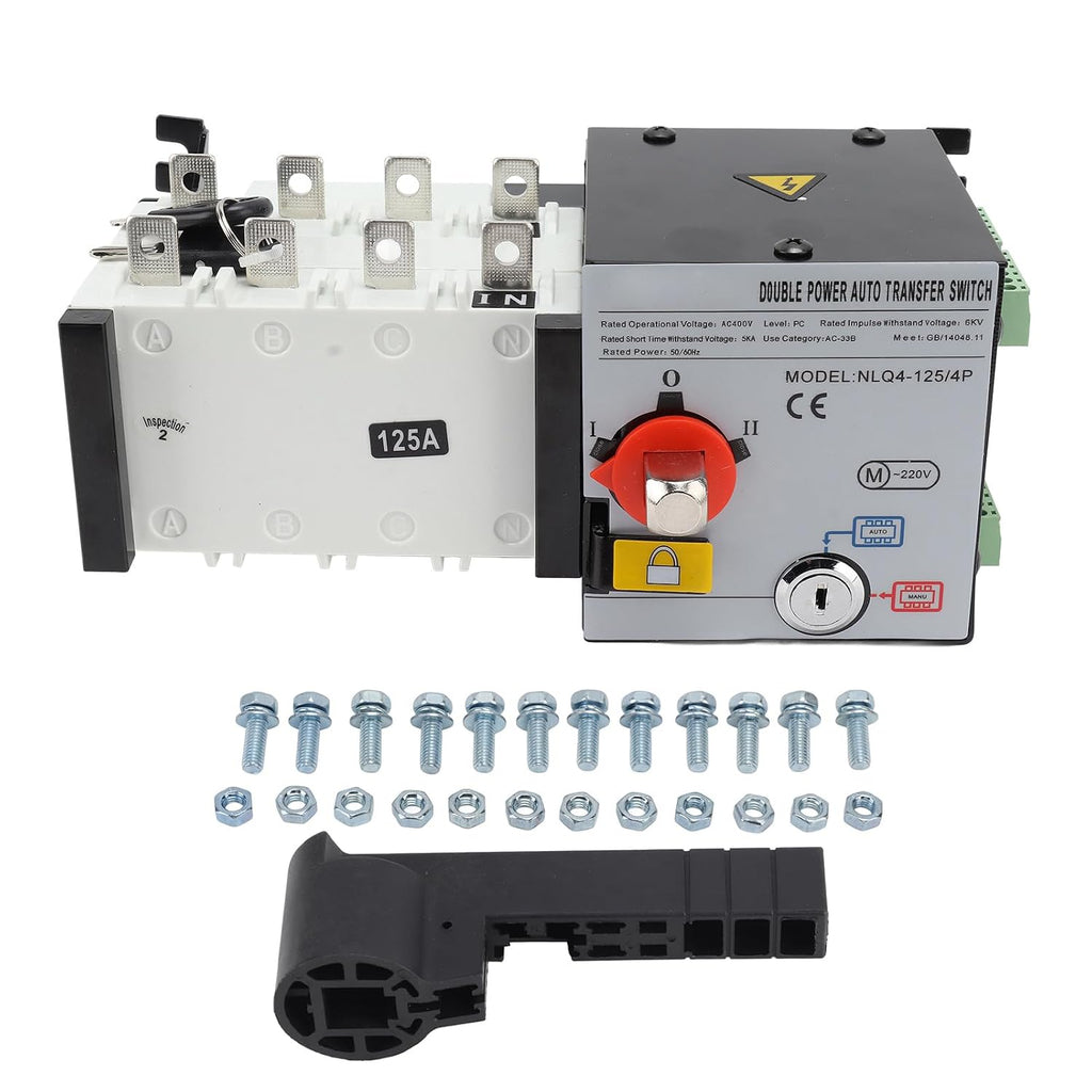 Generator Transfer Switch Dual Power Automatic Transfer Switch AC400V Advanced Technology Reliable Multi Protection for Home Office Buildings Public Places PC Material (125A)