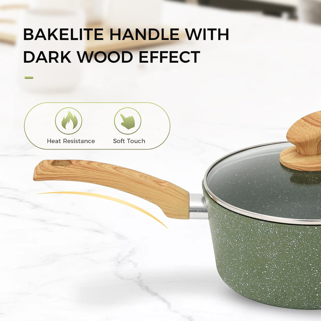 MAISON ARTS 17 Piece Pots and Pans Set Non Stick, Kitchen Cookware Sets with Nonstick Granite Stone Coating, Suitable for Induction Cooktops, Green