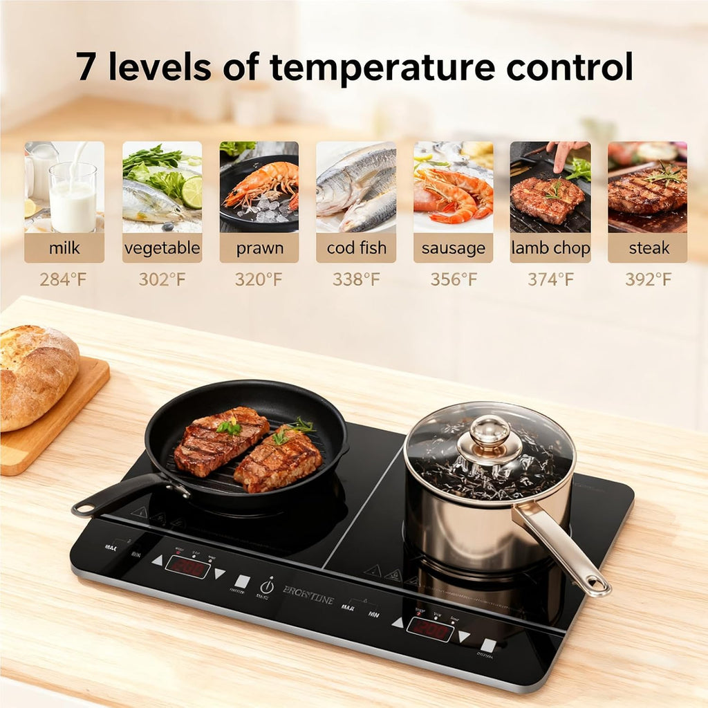 Double Induction Cooktop, 1800W Powerful Induction Burners with 2 Large 8' Heating Coils, 2 Burner Portable Cooktop with 9 Power Settings, 180 Mins Timer & Child Safety Lock, Black