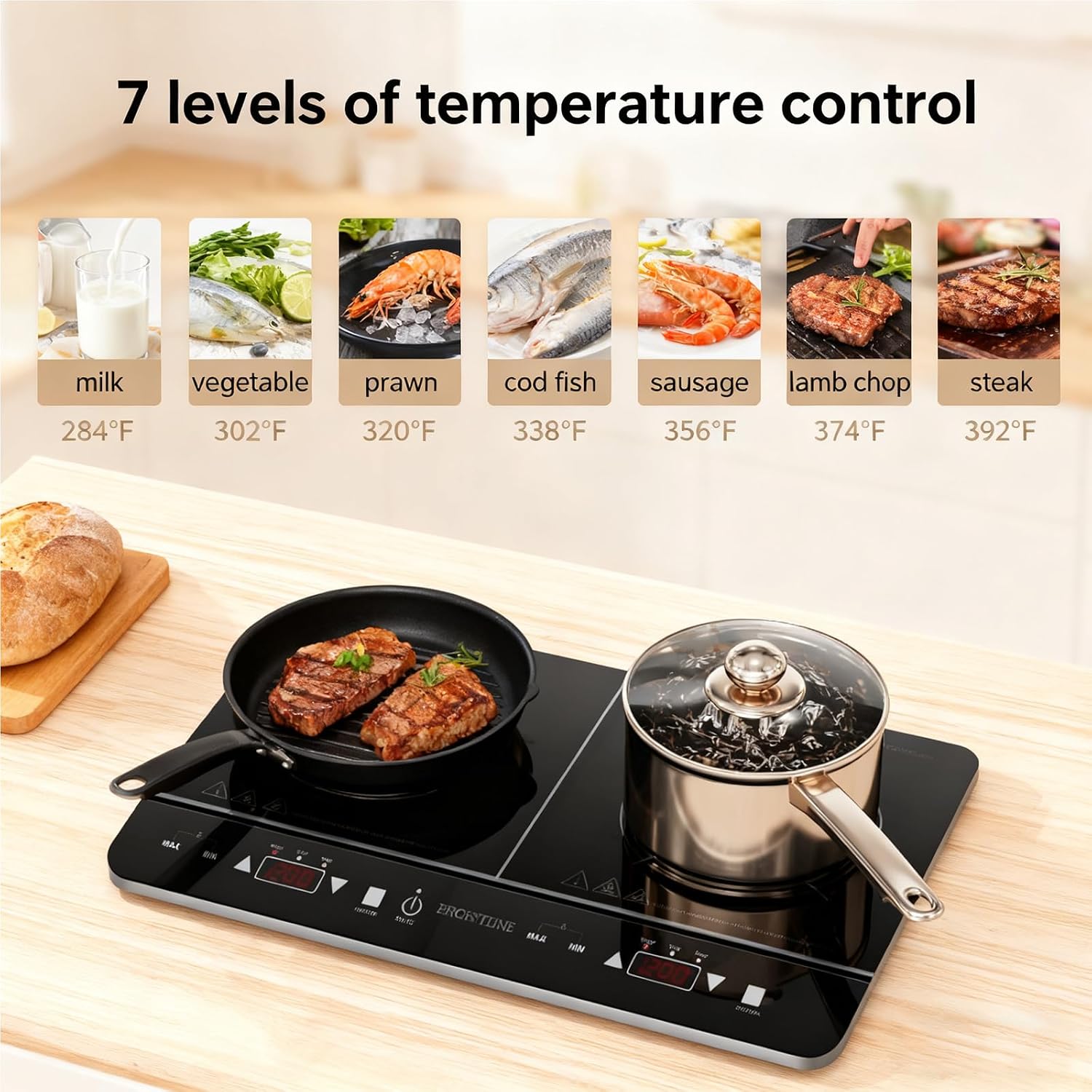 Double Induction Cooktop, 1800W Powerful Induction Burners with 2 Large 8' Heating Coils, 2 Burner Portable Cooktop with 9 Power Settings, 180 Mins Timer & Child Safety Lock, Black
