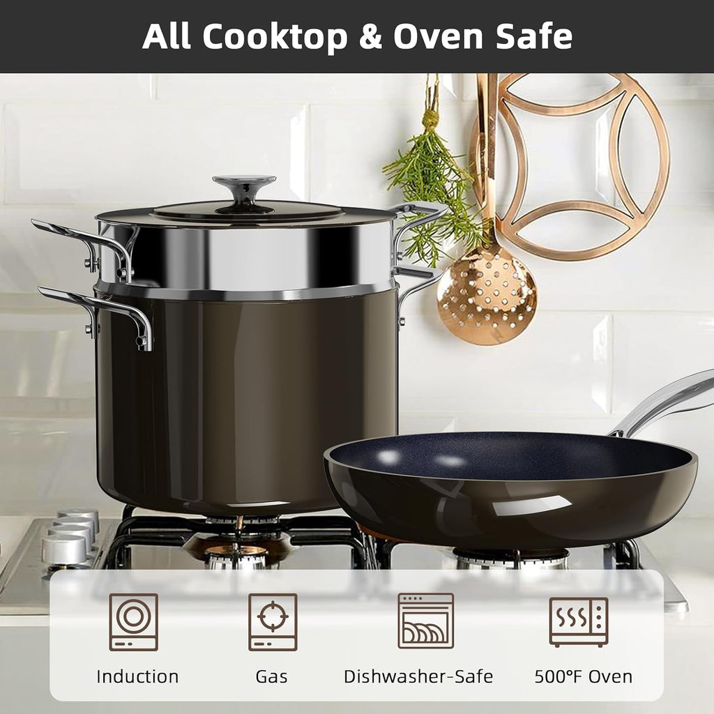 Nuwave Lux 13pc Forged Lightweight Cookware Set PFAS Free, Healthy G10 Duralon Ceramic Coating, Ultra Non-Stick, Stay-Cool Handles, Works on All Cooktops & Induction Ready