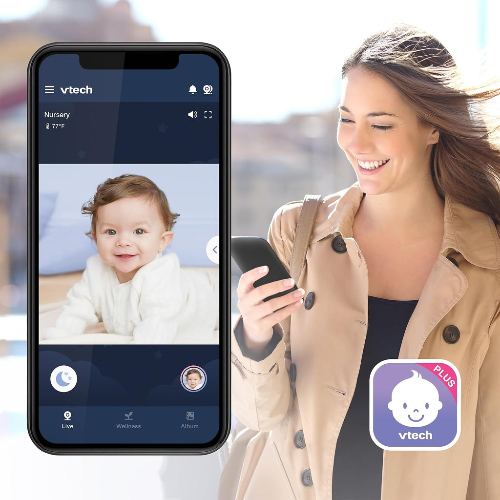 VTech VM901 Smart WiFi Baby Monitor – 1080p Camera, 5' HD Screen, Remote Pan Tilt Zoom, Free App, Night Vision, No Subscription