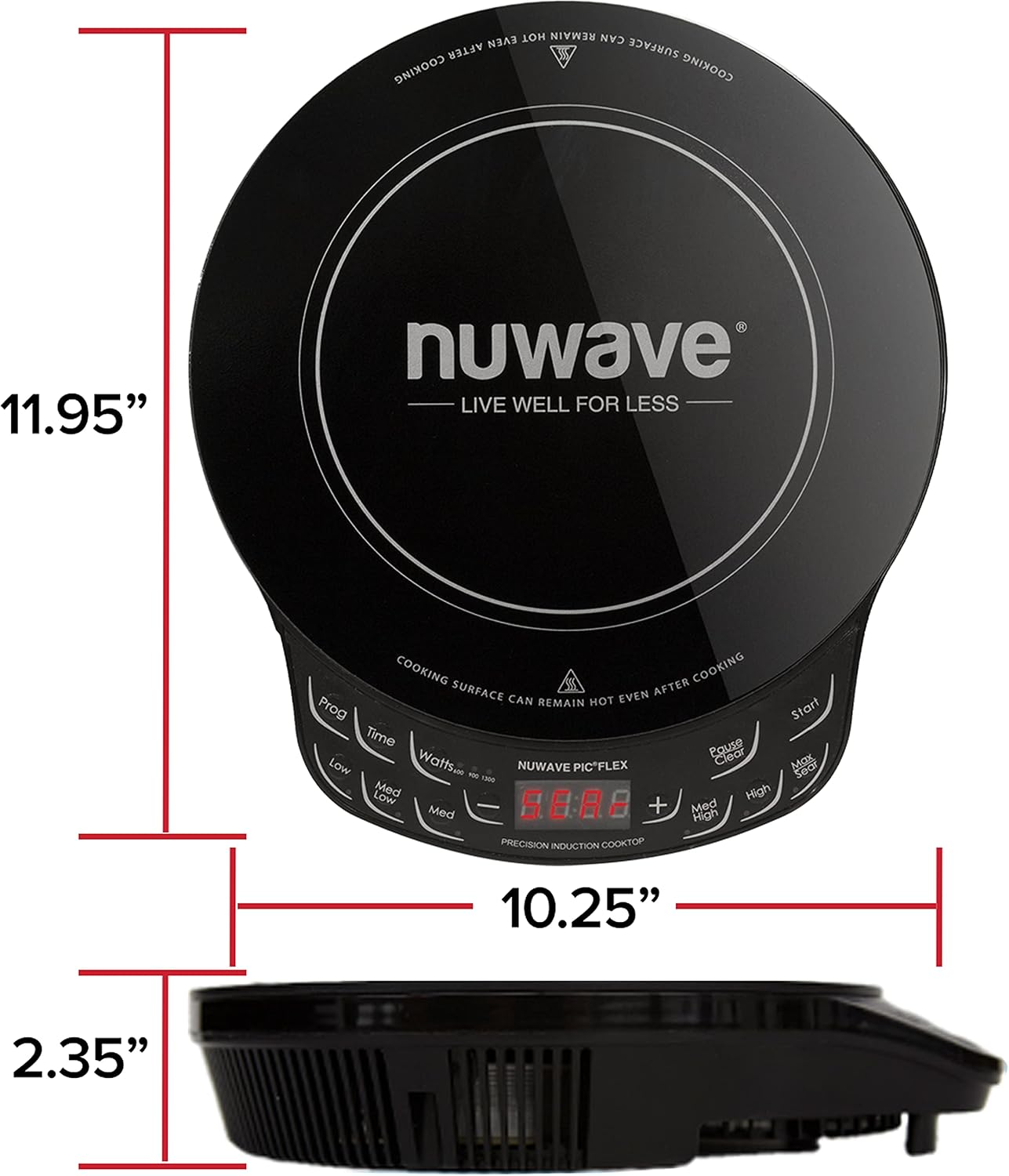 Nuwave PIC Flex Induction Cooktop, 45 Temps 100°F-500°F, 600-1300W, 6.5' Coil, for Dorms/RVs/Hotels, with 4Qt Ceramic Pan
