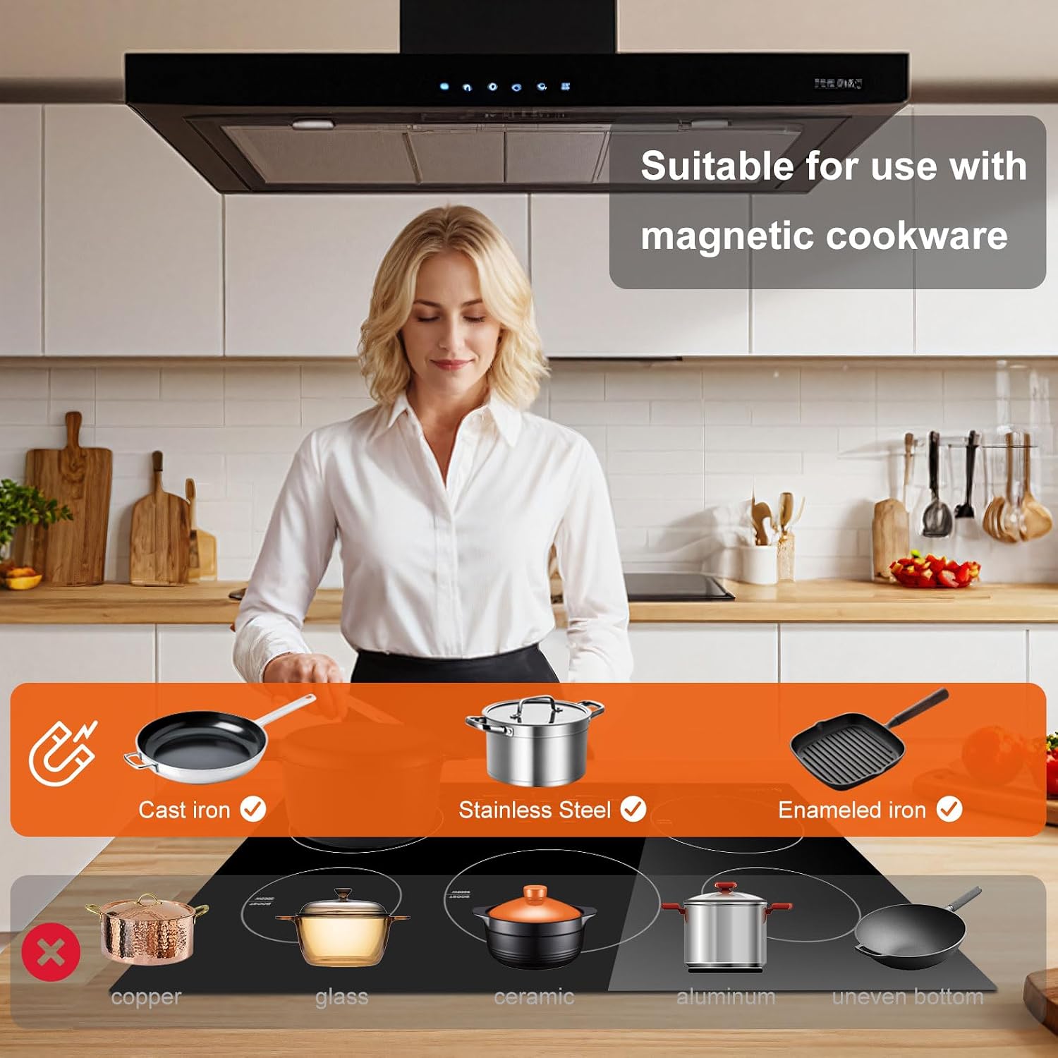 30 Inch 10600W Induction Cooktop,AMZCHEF 9 Levels Electric Cooktop with 5 BOOST Burners, Bulid-in Induction Stove Control by Slide Touchscreen, Safety Lock, Independent Timer, No Plug, 240V