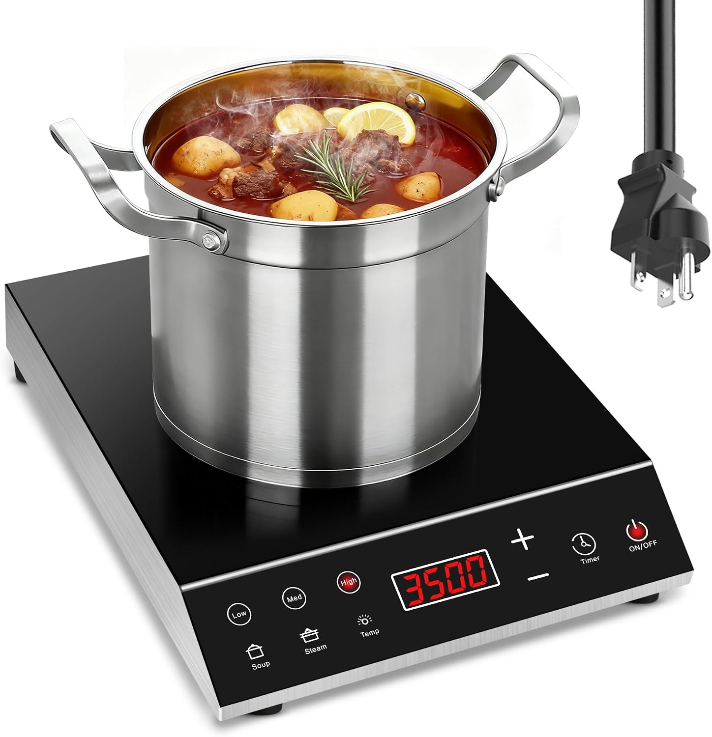 Commercial Induction Cooktop, 3500W 220V Electric Countertop Burner with Large heating area, 5 Quick-Temp Modes, Timer & LED Display, Portable Induction Hot Plate for Restaurant Kitchen Hotel Catering