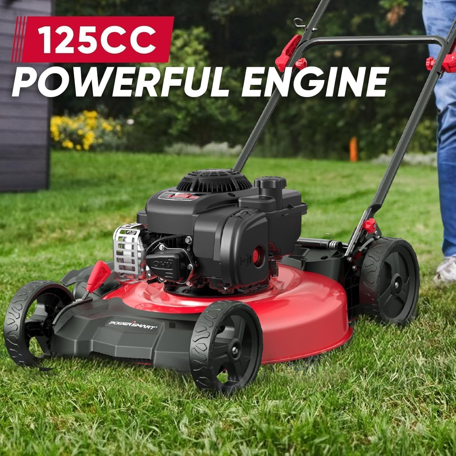 PowerSmart 21' Push Lawn Mower, B&S 125cc Engine, 2-in-1 Mulching and Side Discharge, Lightweight, Easy Assembly, Cordless Push Lawn Mowers for Garden Yard