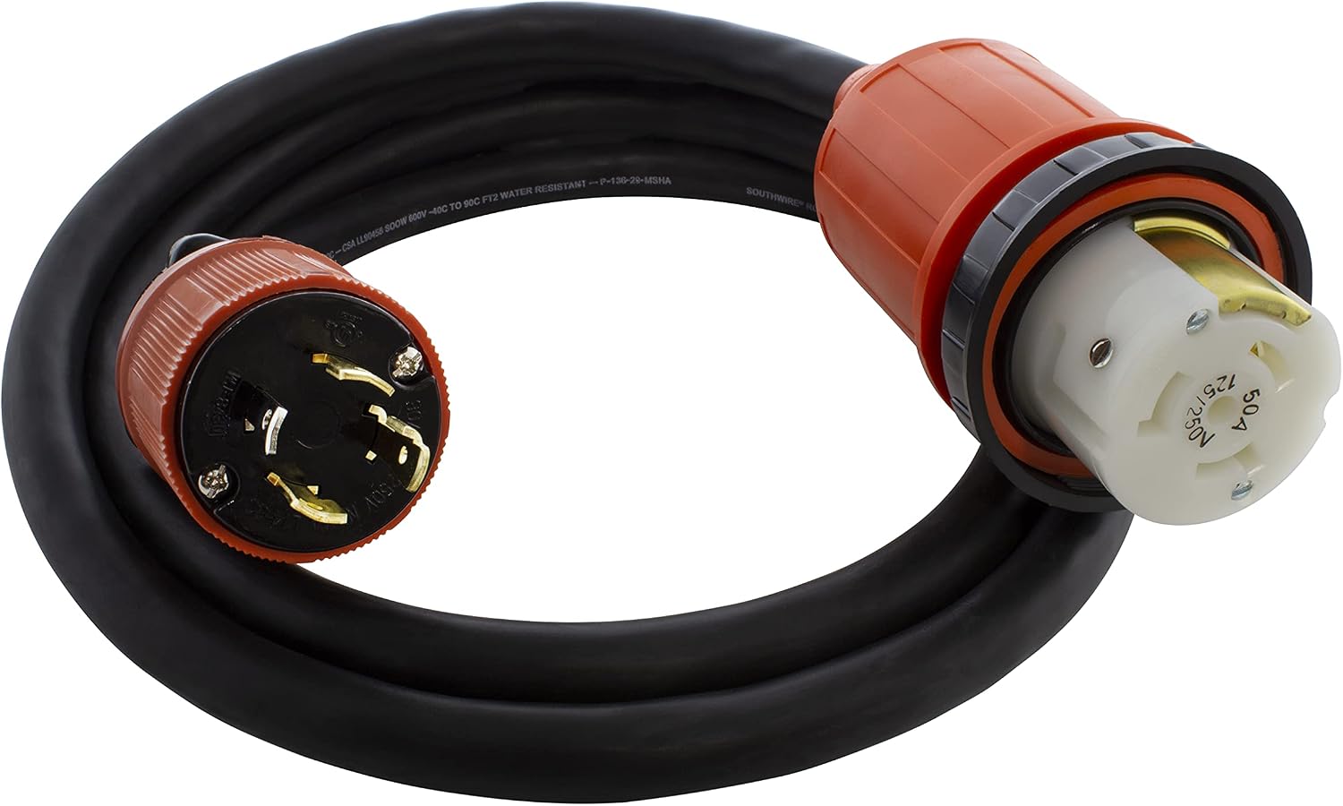 AC WORKS® [L1430M50] Generator L14-30P 30A 4-Prong Plug to 50A RV/Marine Power Inlet Adapter Cord (75FT)