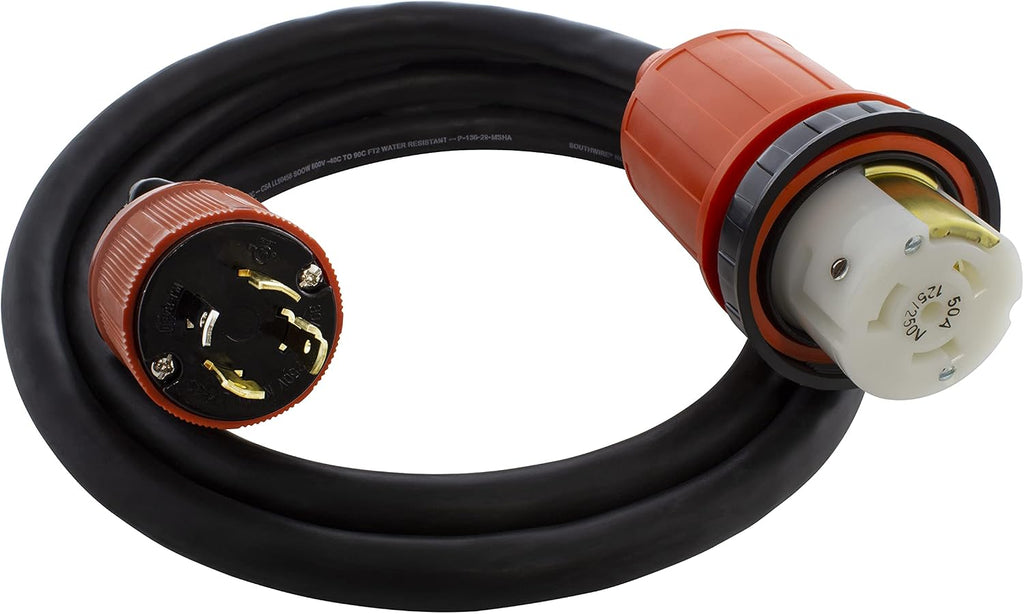 AC WORKS® [L1430M50] Generator L14-30P 30A 4-Prong Plug to 50A RV/Marine Power Inlet Adapter Cord (100FT)