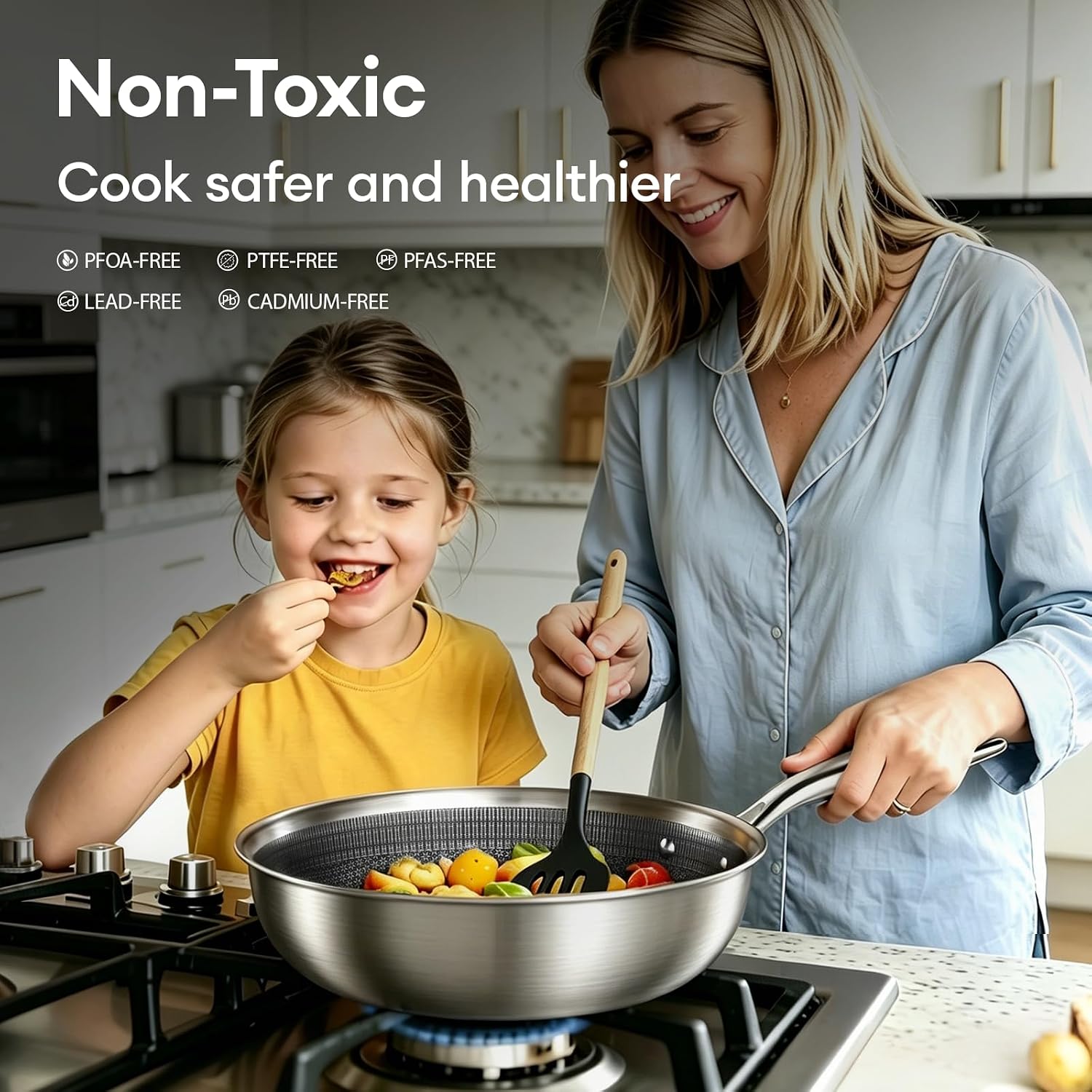 COOKER KING 7 PCS Stainless Steel Cookware Set, Pots and Pans Set Non Stick, Hybrid Cookware,Non-Stick Frying Pan, Saucepan, Saute Pan & Stockpot, Non-Toxic, Oven Safe, Induction Compatible