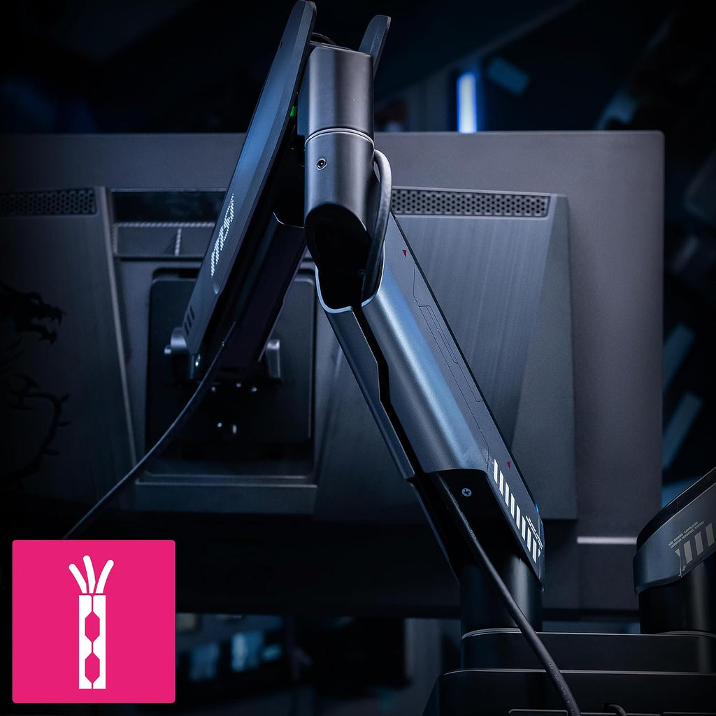 MSI MPG MT201R V2 - Premium RGB Single Monitor Stand Arm, Supports 17-49' Screens and 44 lbs, VESA Compatible, Adjustable Heavy Duty Gas Spring Mount, Clamp & Grommet, Quick Release Plate - Gray