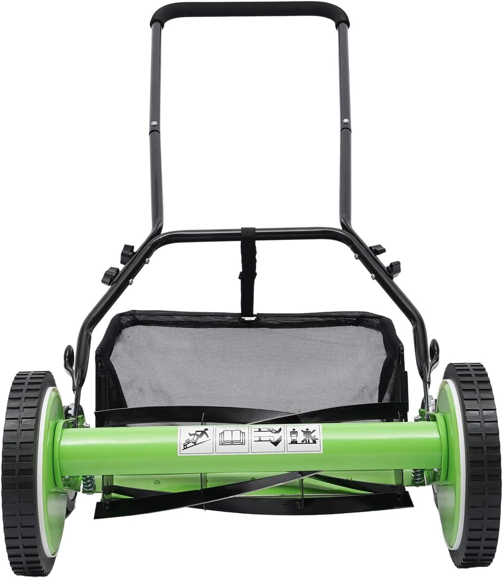 16-Inch 5-Blade Cordless Manual Reel Lawn Mower, Adjustable Cutting Height Manual Reel Mower with Removable Grass Collection Basket, 4 Wheels