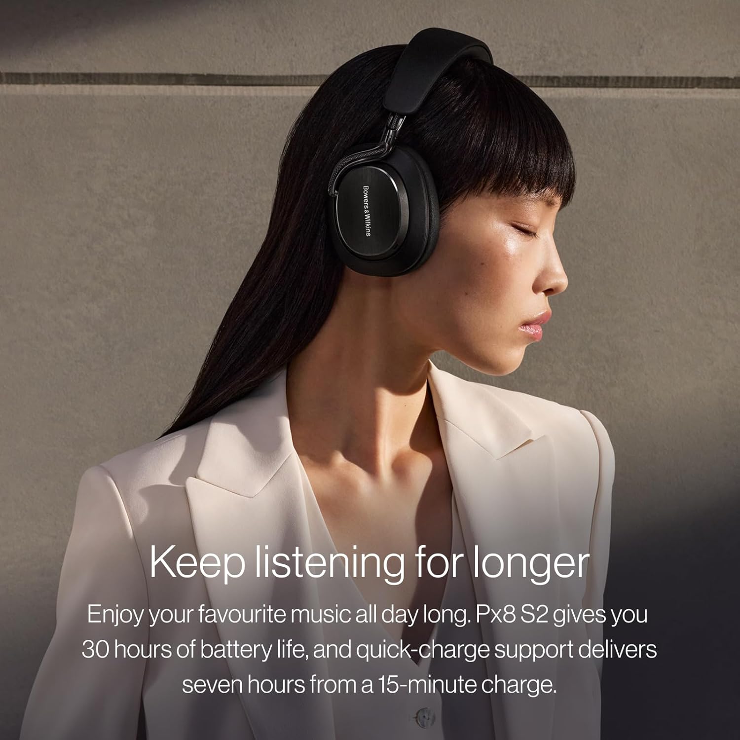 Bowers & Wilkins Px8 S2 Wireless Over-Ear Headphones, Warm Stone, Bluetooth Headphones with Active Noise Cancelling, Hi-Res Audio, 30 Hours of Playtime, USB-C 15-Min Quick Charging
