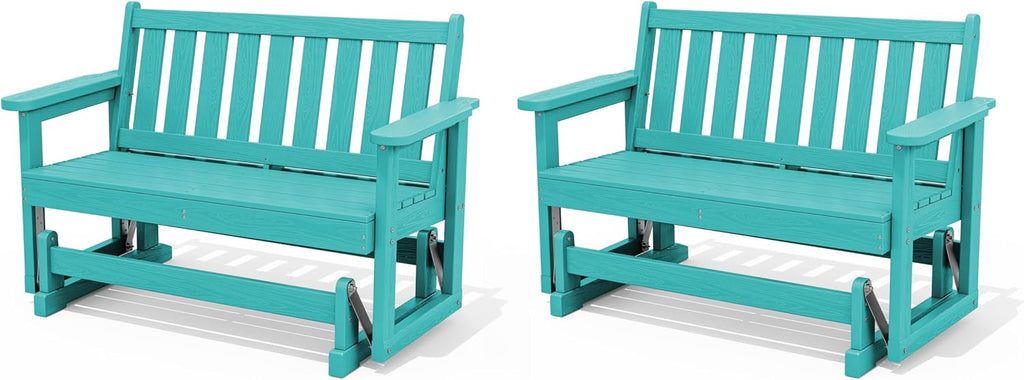 SERWALL Outdoor Glider Bench Set of 2, HDPE Weather-Resistant Swinging Bench for Backyard Garden Porch, Aruba