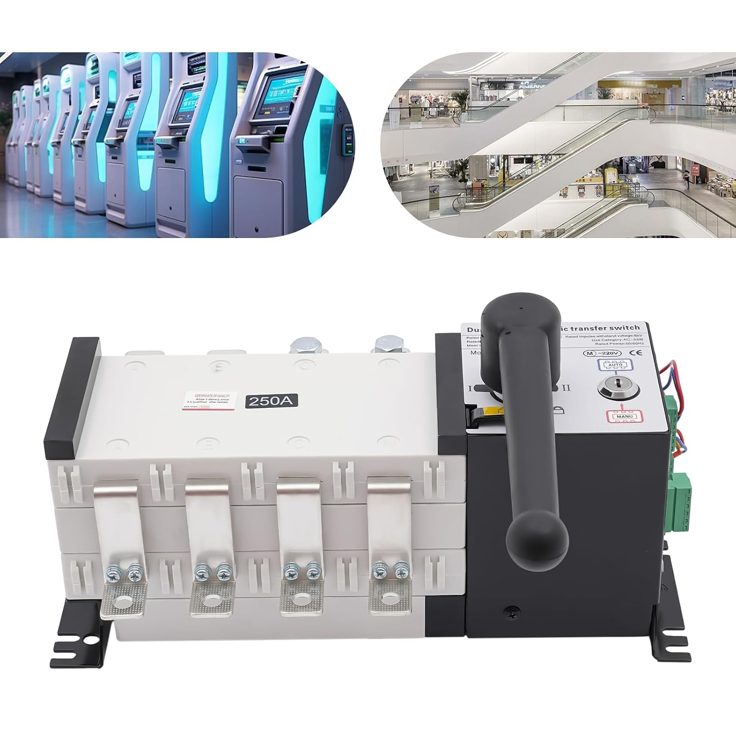 Dual Power Automatic Transfer Switch, 250A 4P Dual Power Generator Changeover Switch 110V Industrial Power Automatic Generator Transfer Switch for Factories, High-Rise Buildings, Shopping Malls
