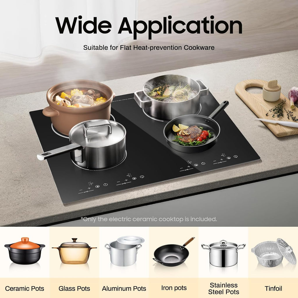23 Inch Countertop Electric Cooktop 4 Burner,110V Plug in Electric Stovetop