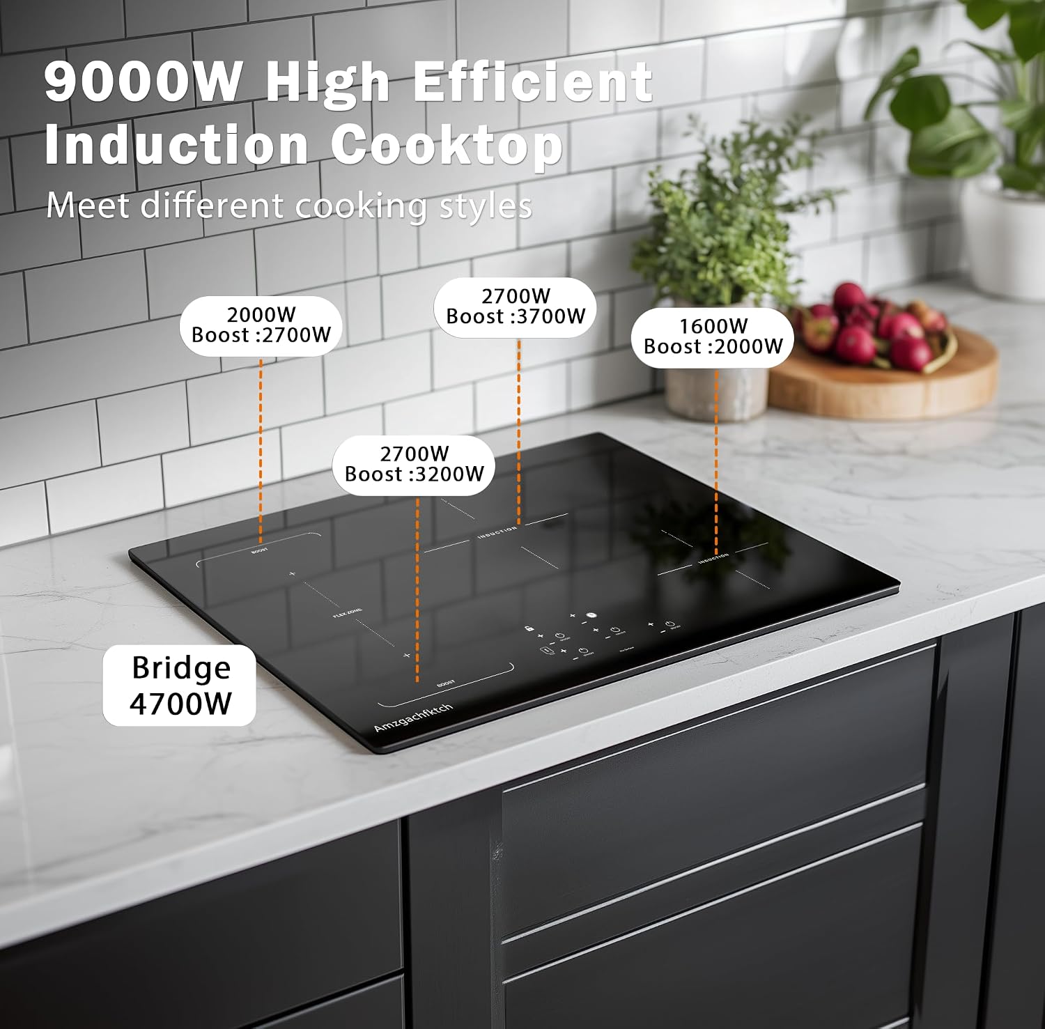 30 Inch Induction Cooktop - 4 Burner Built-In Electric Stove with Bridge-SYNC, Booster, Timer & Child Lock | 9000W 220-240V Hardwired, Black Glass Top