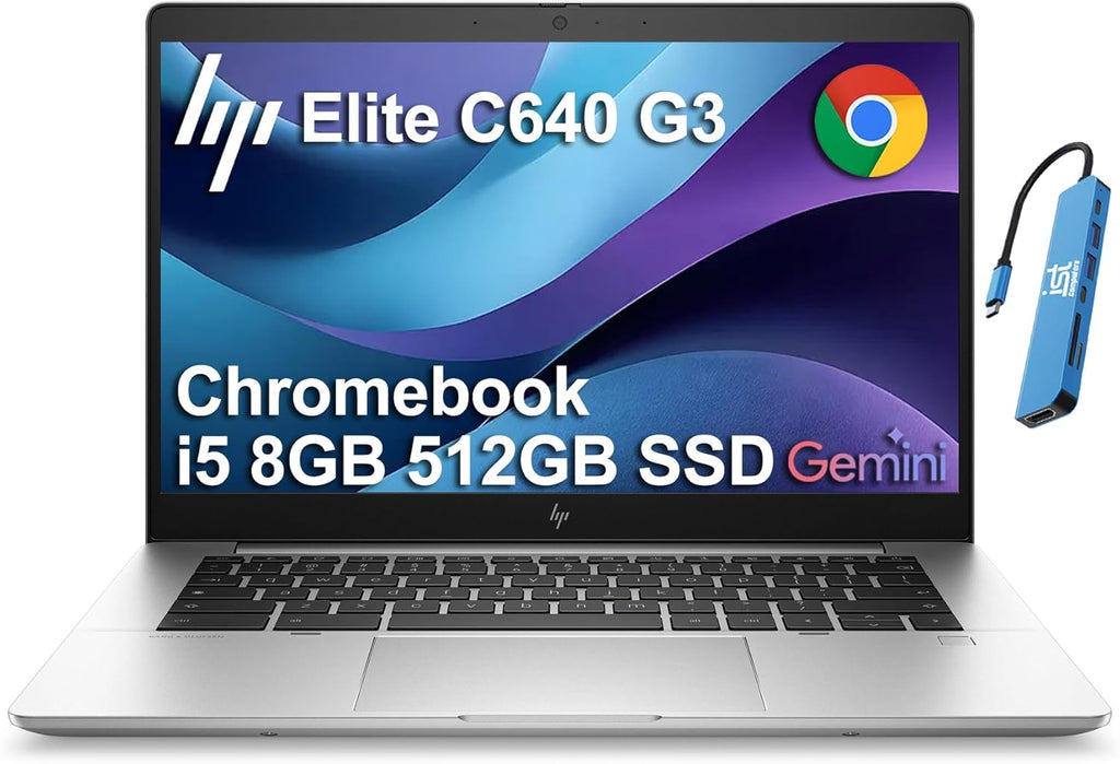 HP Chromebook Plus Elite C640 G3 (14' FHD, Intel i5-1245U, 8GB RAM, 512GB SSD, 10-Core (>i7-1165G7)) Enterprise Laptop for Business, College, Backlit, Fingerprint, 2x Thunderbolt 4, IST Hub, Chrome OS