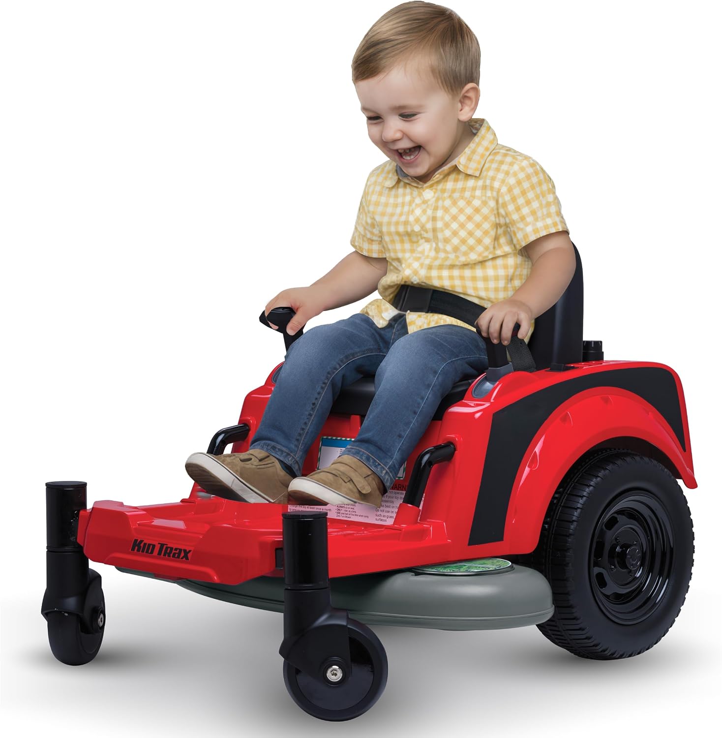 Kid Trax 12V Zero Turn Lawn Mower Jr. Ride on Toy - Riding Lawn Mower, Outdoor Toys, Kids Electric Car, Tractor Toy, Dual Handle, Twist and Turn, Speed to 2.5 MPH, Max Weight of 66lbs, Age 2-5, Red