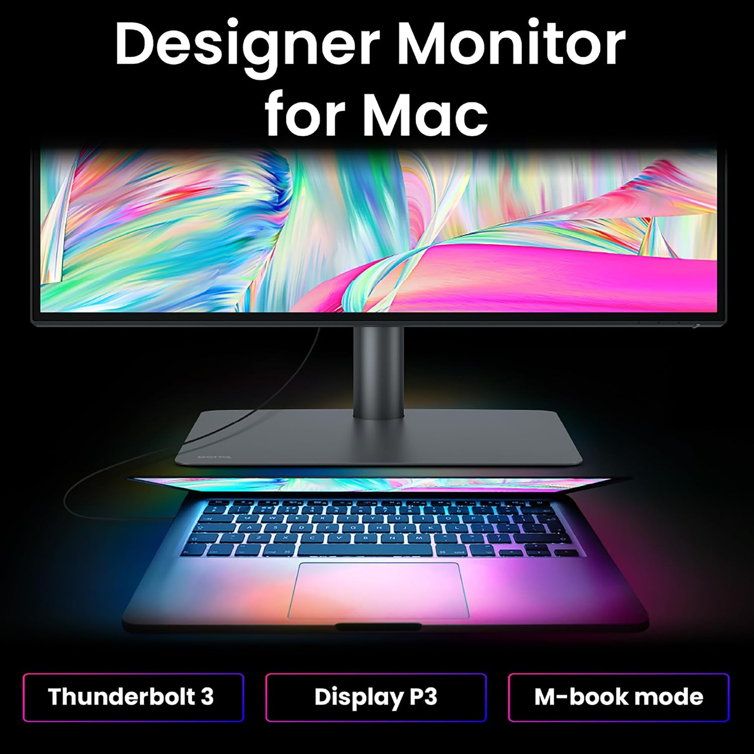 BenQ PD3225U 32 Inch 4K IPS Black UHD Thunderbolt Monitor for MacBook, AQCOLOR, 98% P3, 100% sRGB & Rec.709, DeltaE ≤2, Uniformity, Factory Calibration, USB-C 85W, USB Hub, Daisy Chain, KVM Switch