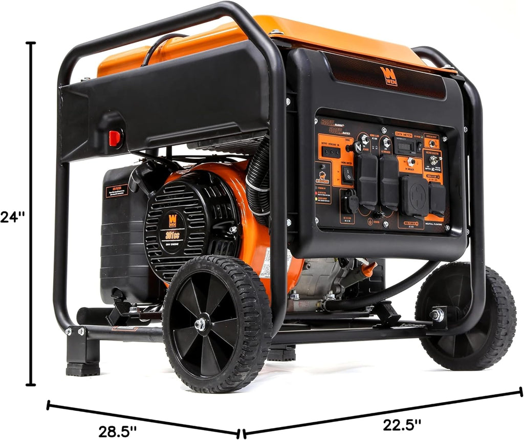 WEN 6250-Watt RV and Transfer-Switch-Ready 120V/240V Open Frame Inverter Generator with CO Watchdog and Wheel Kit (GN625iX)