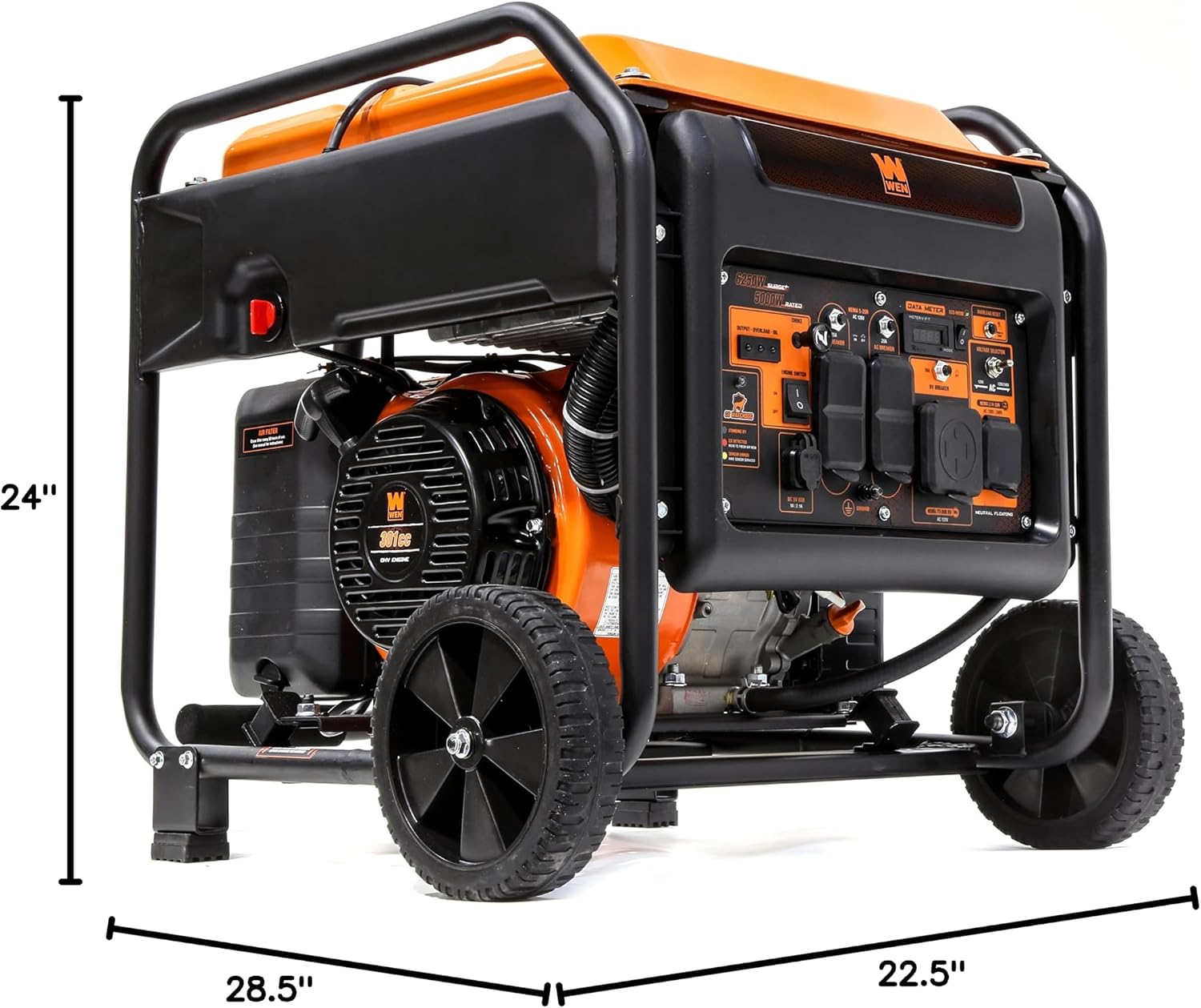 WEN 6250-Watt RV and Transfer-Switch-Ready 120V/240V Open Frame Inverter Generator with CO Watchdog and Wheel Kit (GN625iX)
