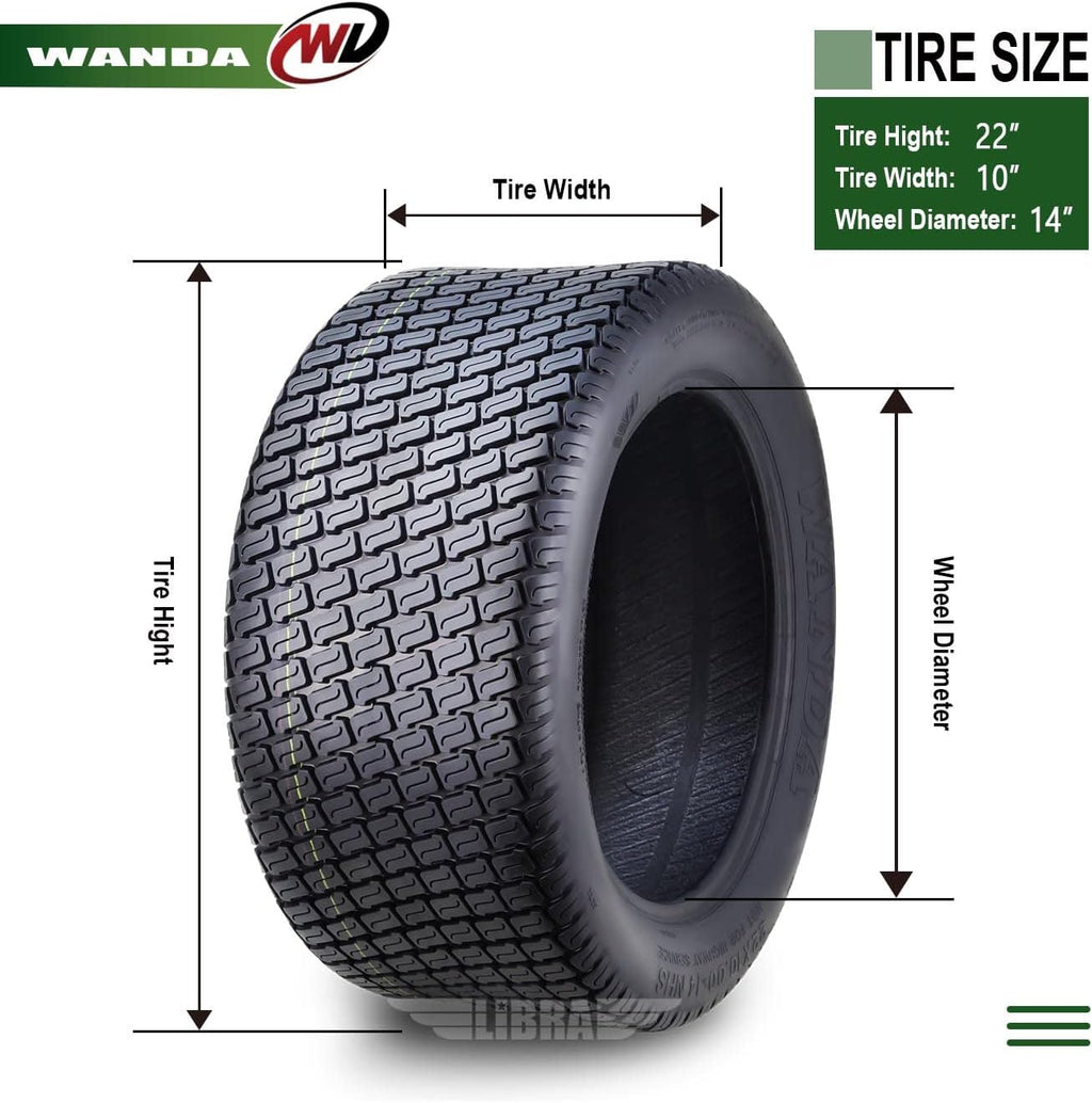 WANDA 22X10-14 Lawn Mower Tractor Cart Turf Tires 4 Ply 22x10x14 -Set 2-13216
