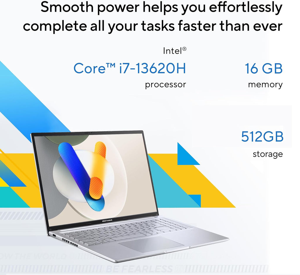 ASUS Vivobook 16 Laptop, 16' WUXGA 60Hz Display, Intel Core i7-13620H, Intel UHD Graphics, 16GB RAM, 512GB SSD, Windows 11, Cool Silver, F1605VA-BS74