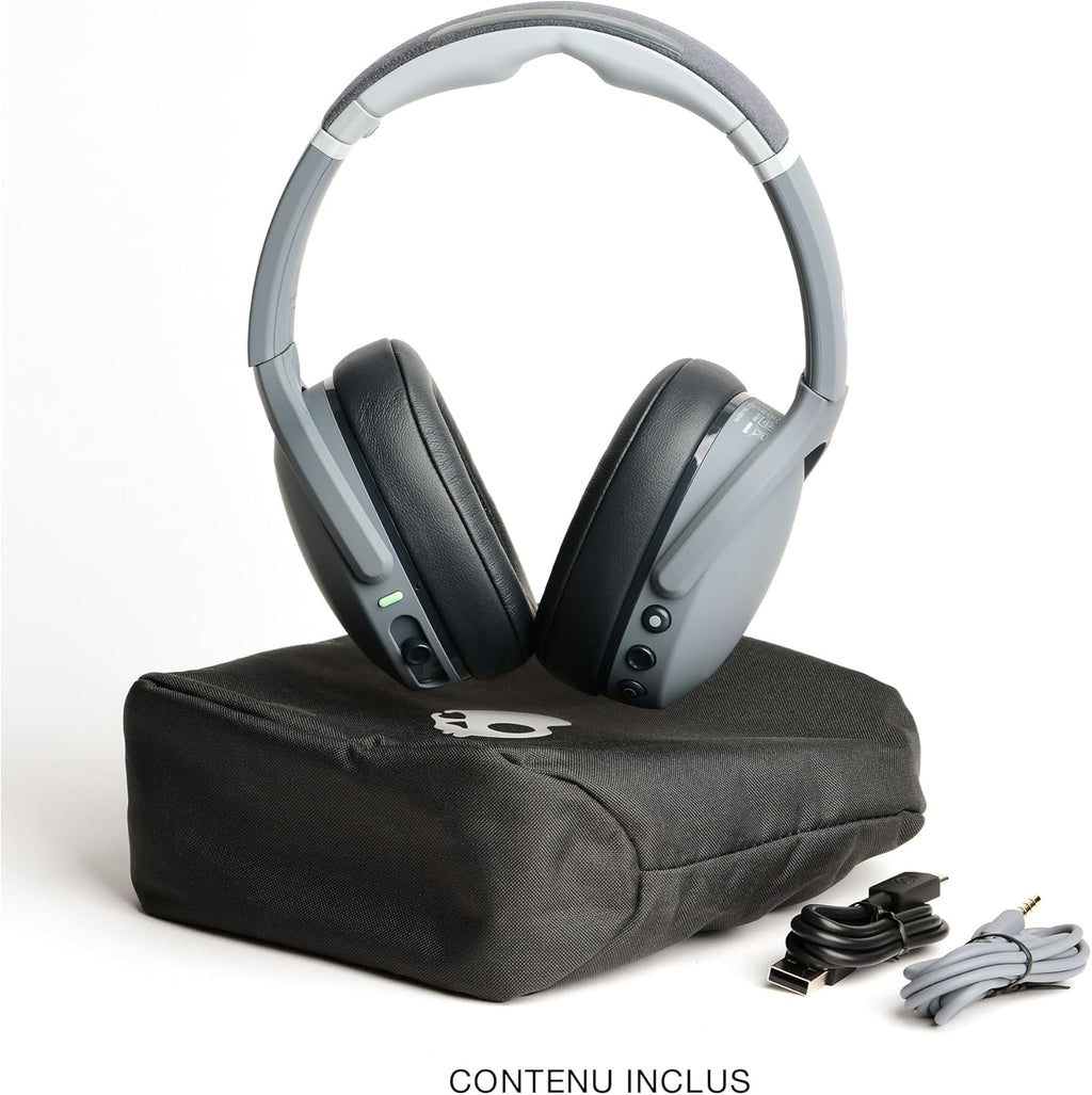 Skullcandy Crusher Evo Wireless Bluetooth Headphones with Extra USB-C Charging Cable, Multi-Sensory Bass, Noise Isolating Over-Ear Fit, 40 Hours Battery, Microphone for iPhone Android - Chill Grey