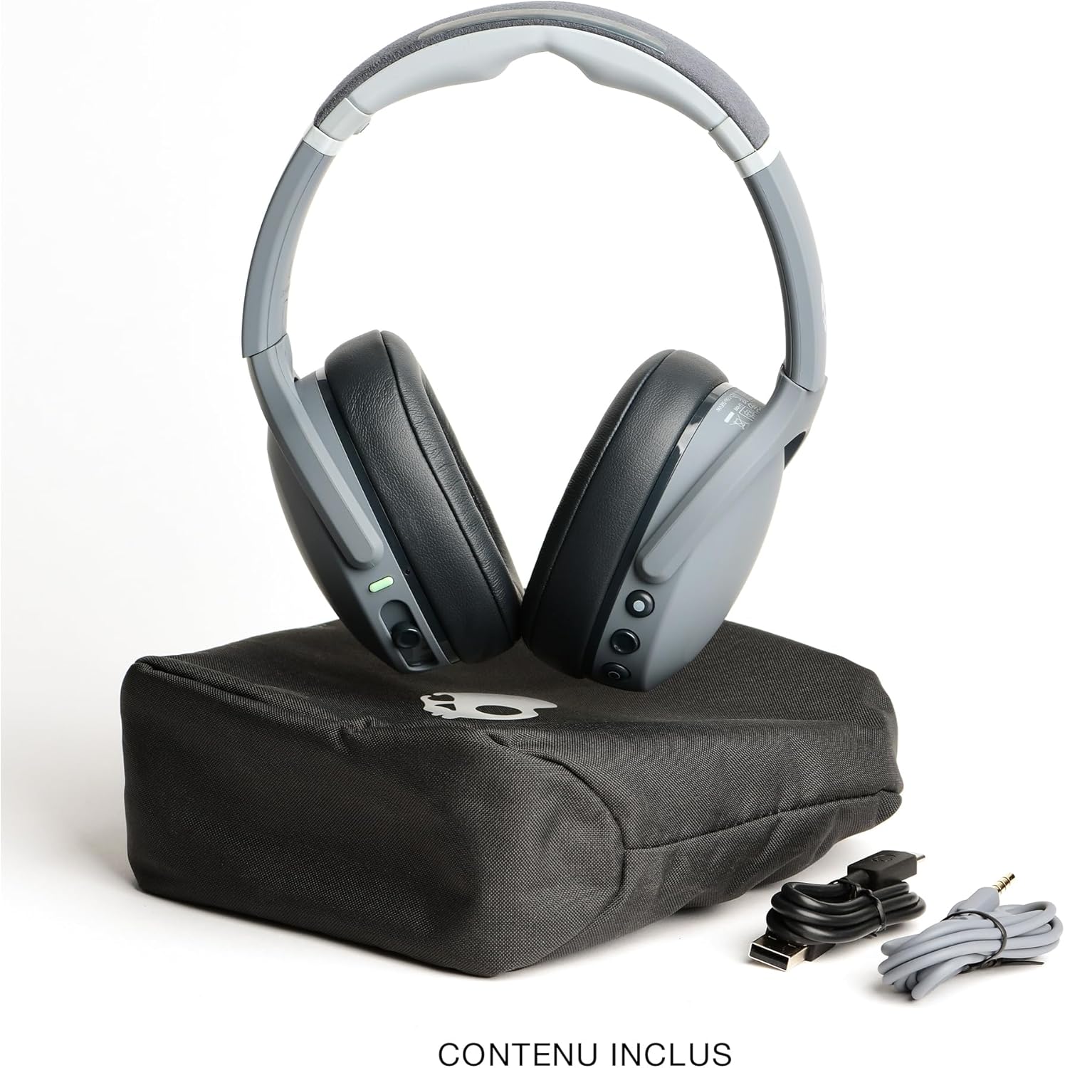 Skullcandy Crusher Evo Wireless Bluetooth Headphones with Extra USB-C Charging Cable, Multi-Sensory Bass, Noise Isolating Over-Ear Fit, 40 Hours Battery, Microphone for iPhone Android - Chill Grey