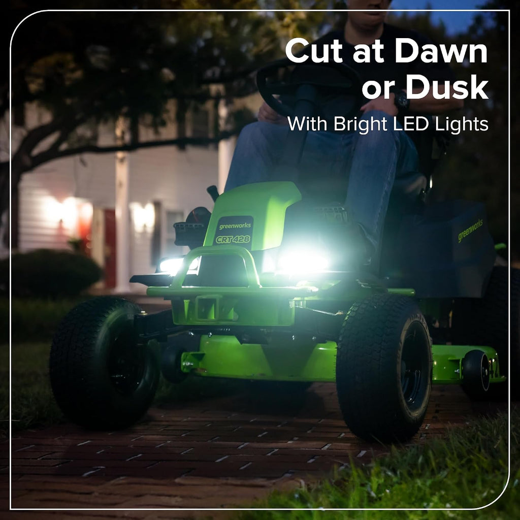 Greenworks 80V 42' CrossoverT Cordless Riding Lawn Tractor, (4) 6.0Ah Batteries and 600W Charger
