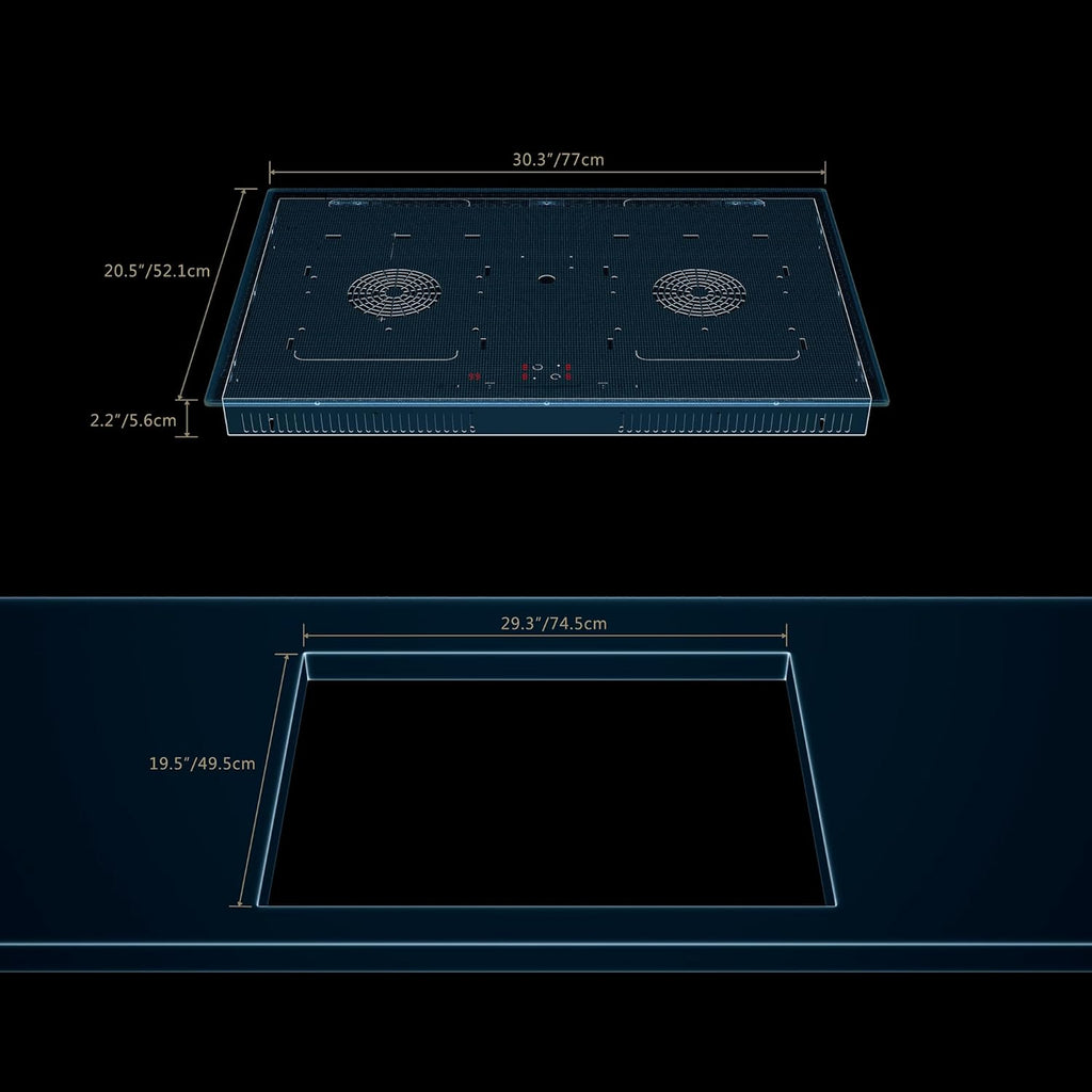 Empava 30 Inch Electric Induction Cooktop Built-In, Bridge-Sync, Smooth Glass Surface, Power Boost, Slider Touch Control, Timer, Pause Function, Child Lock, Hardwired Kitchen Appliance
