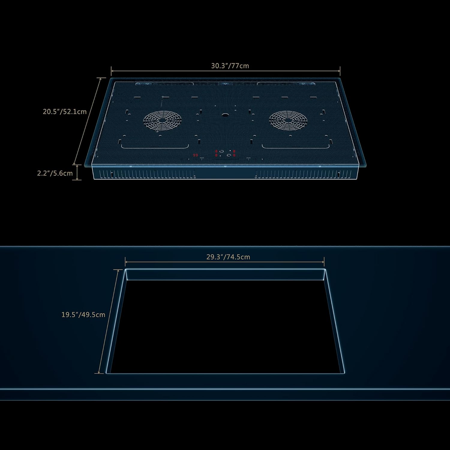Empava 30 Inch Electric Induction Cooktop Built-In, Bridge-Sync, Smooth Glass Surface, Power Boost, Slider Touch Control, Timer, Pause Function, Child Lock, Hardwired Kitchen Appliance