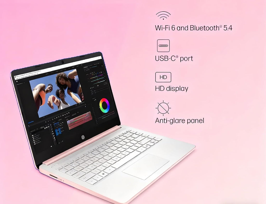 HP 14 inch HD Laptop, Intel Dual Core CPU, 8GB RAM, 64GB eMMC, Lightweight & 12H Battery, Sleek Design with Multiple Ports, Webcam/Mic for Business/Students/Tourists, Microsoft 365 Included, LE Bundle