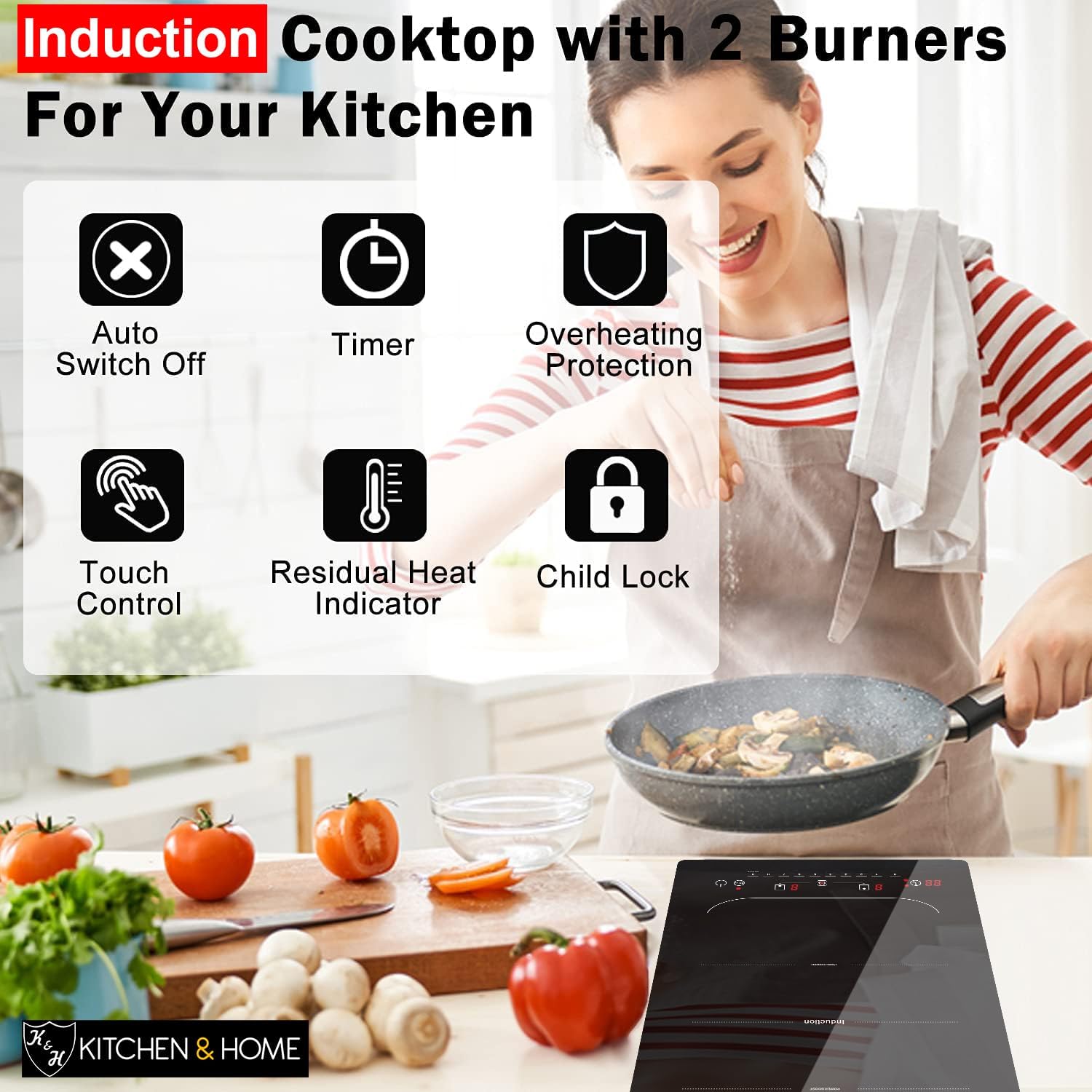 K&H 2 Burner 12 Inch Built-in Induction FLEX BURNER Electric Stove Top Ceramic Cooktop 240V 3100W INDV-38FX