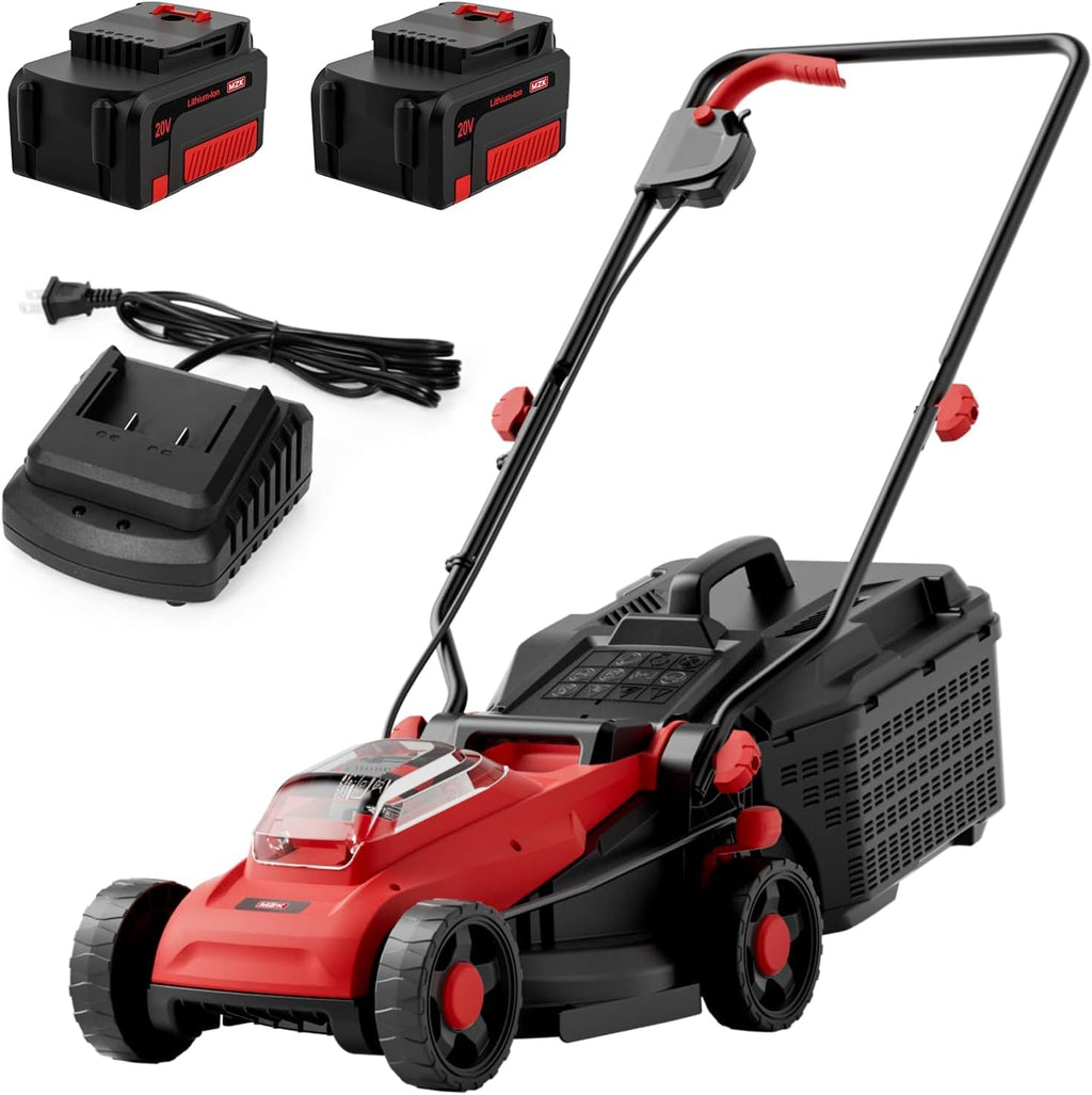 MZK 20V 13' Electric Lawn Mower, Brushless Cordless Lawn Mower with 4-Position Height Adjustment, Walk-Behind Push Mowers with 8 Gallon Grass Bag, 2 x 4.0Ah Batteries & Charger Included
