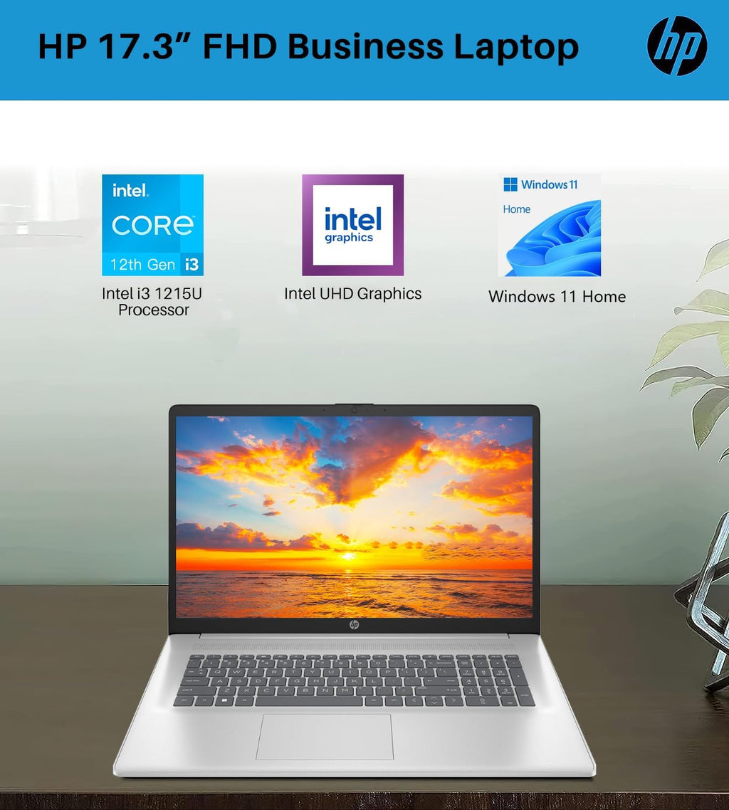 HP 2024 17 Business Laptop with Microsoft Office Lifetime License, 17.3' FHD IPS Screen, Intel 6-Core i3-1215U, 16GB RAM, 512GB SSD, Intel UHD Graphics, Anti-Glare, HD Camera, Win 11 Home