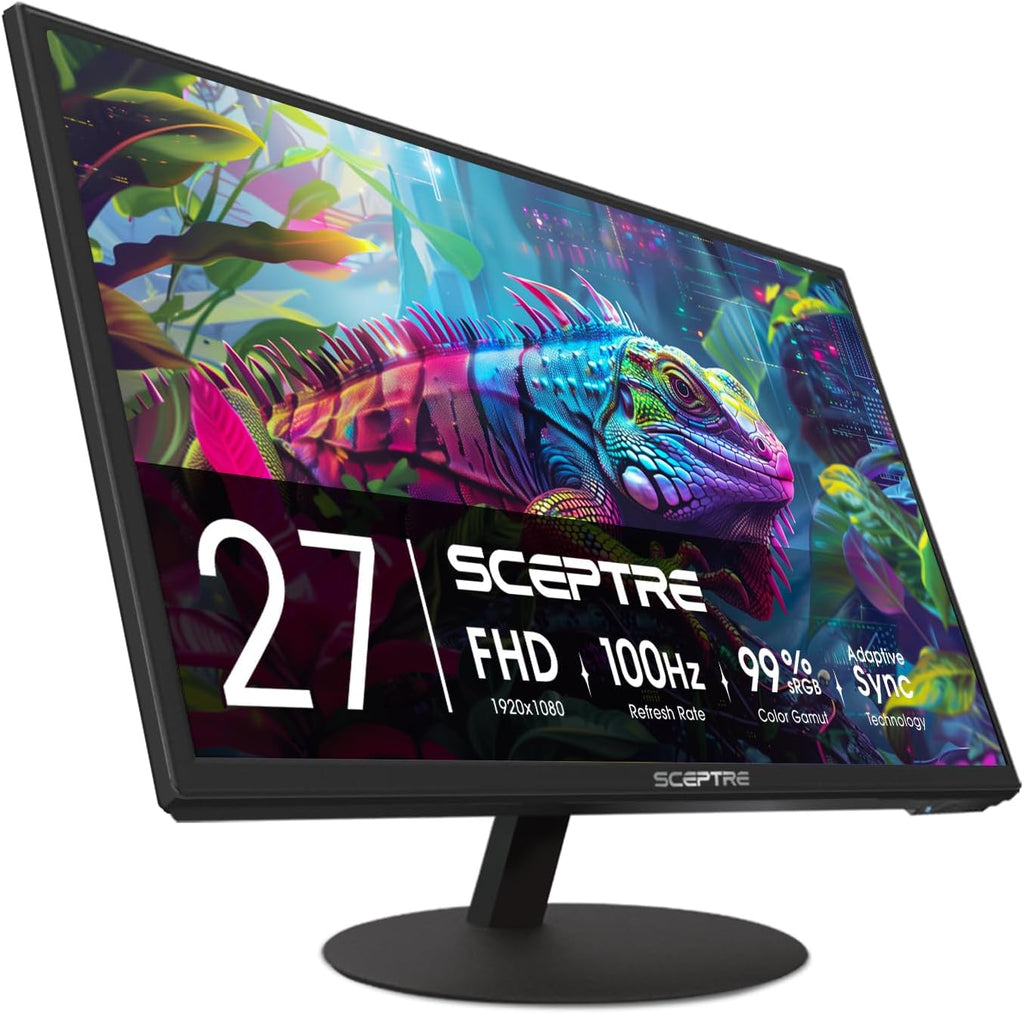 2X Pack 27 Inch Monitor FHD 100Hz Computer Monitor, HDMI X2 VGA 99% sRGB Build-in Speakers, Wall Mount, Tilt, Professional and Gaming Monitor – Machine Black, 2X Pack