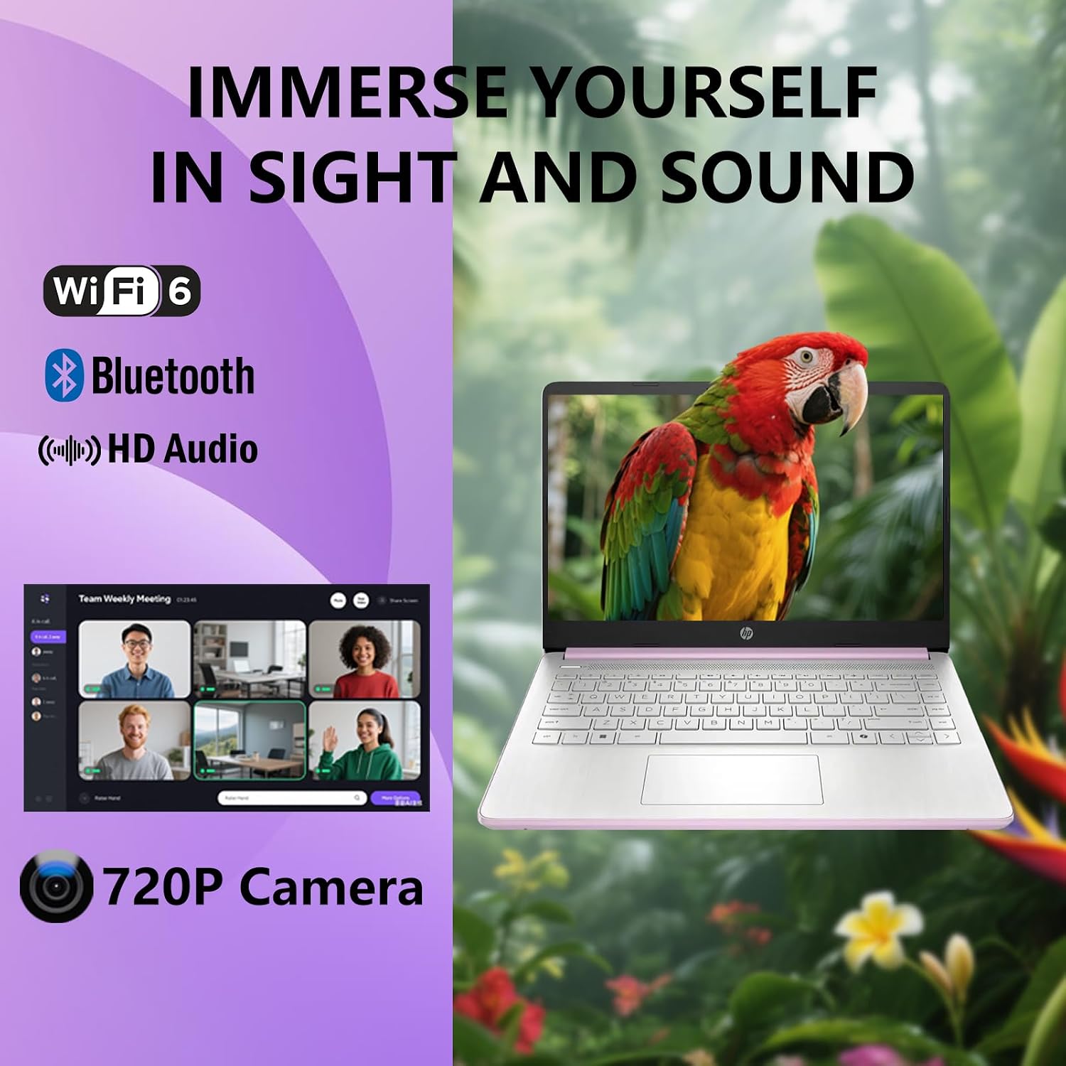 HP 14 Elite Laptop, 8GB RAM, 1.12TB Total Storage (128GB UFS+1TB Cloud), Honey Lavender, Office 365, Intel 4-Core, Win11, Copilot AI, 11Hr Battery, Alpacatec Mouse
